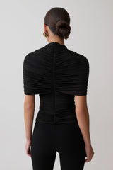 Linh Slinky High Neck Gathered Top - Black