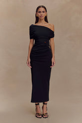 Kendra Scuba Jersey Midi Dress With Hardware - Black