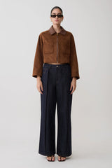 Remy Faux Suede & Leather Collared Jacket - Tan