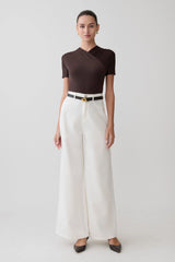 Junie Shortsleeve Cross-Over Bodysuit - Chocolate