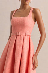 Camoria | Coral Boucle Square-Neck Midi Dress
