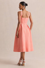 Camoria | Coral Boucle Square-Neck Midi Dress