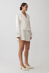 Elara Cropped Collared Jacket - Ivory