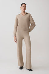 Evan Knit Wide Leg Pants - Beige Marle