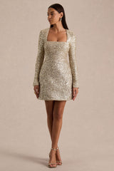 Invite | Gold Sequin Square-Neck Mini Dress