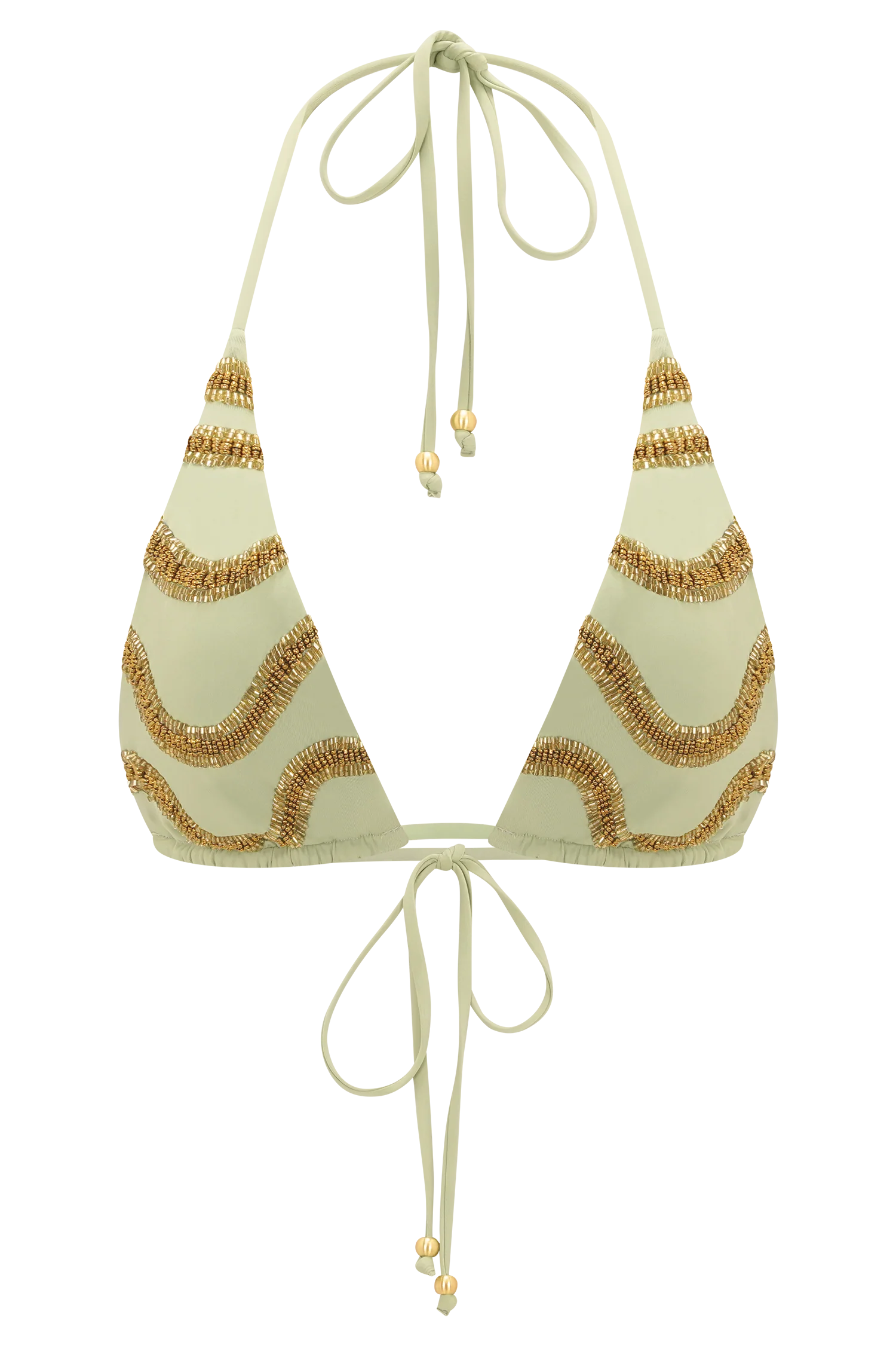 Robyn Beaded Triangle Bikini Top - Sage