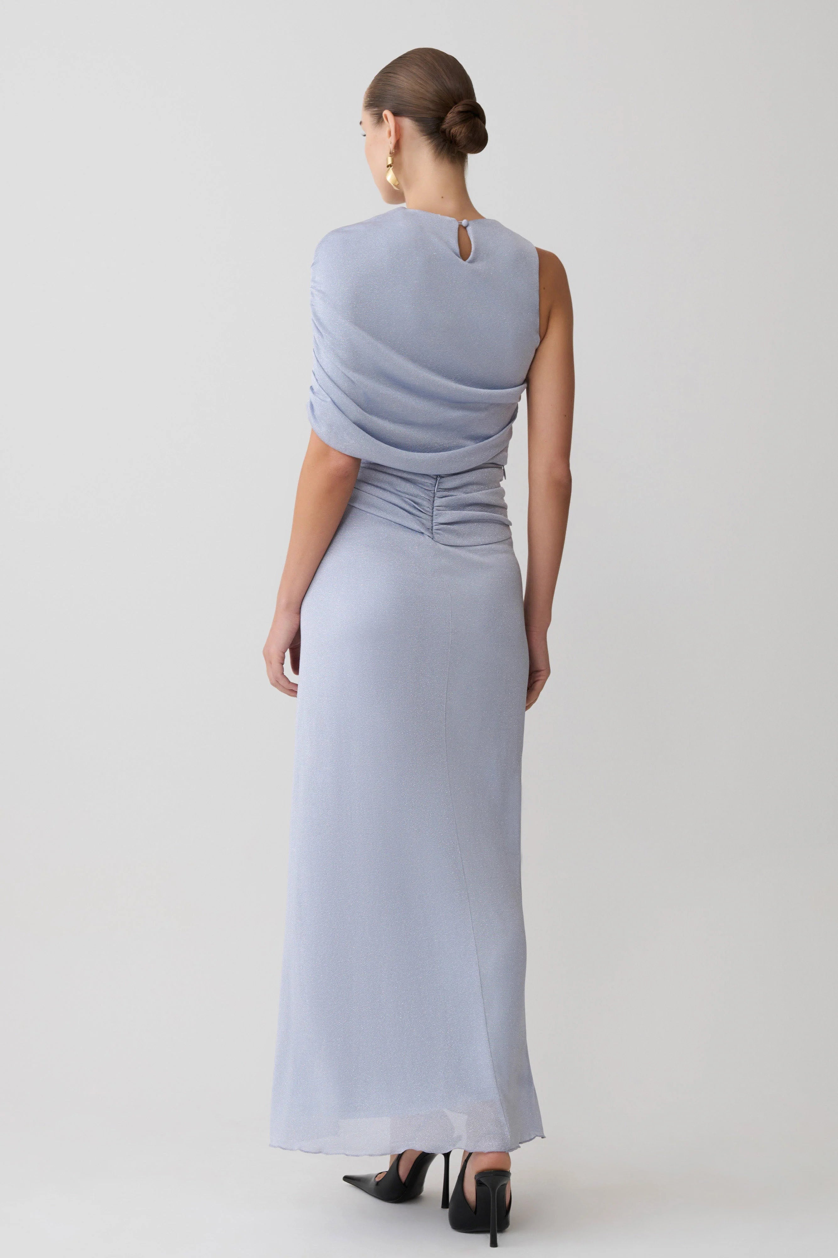 Adrienne Lurex Knot Maxi Skirt - Pastel Blue