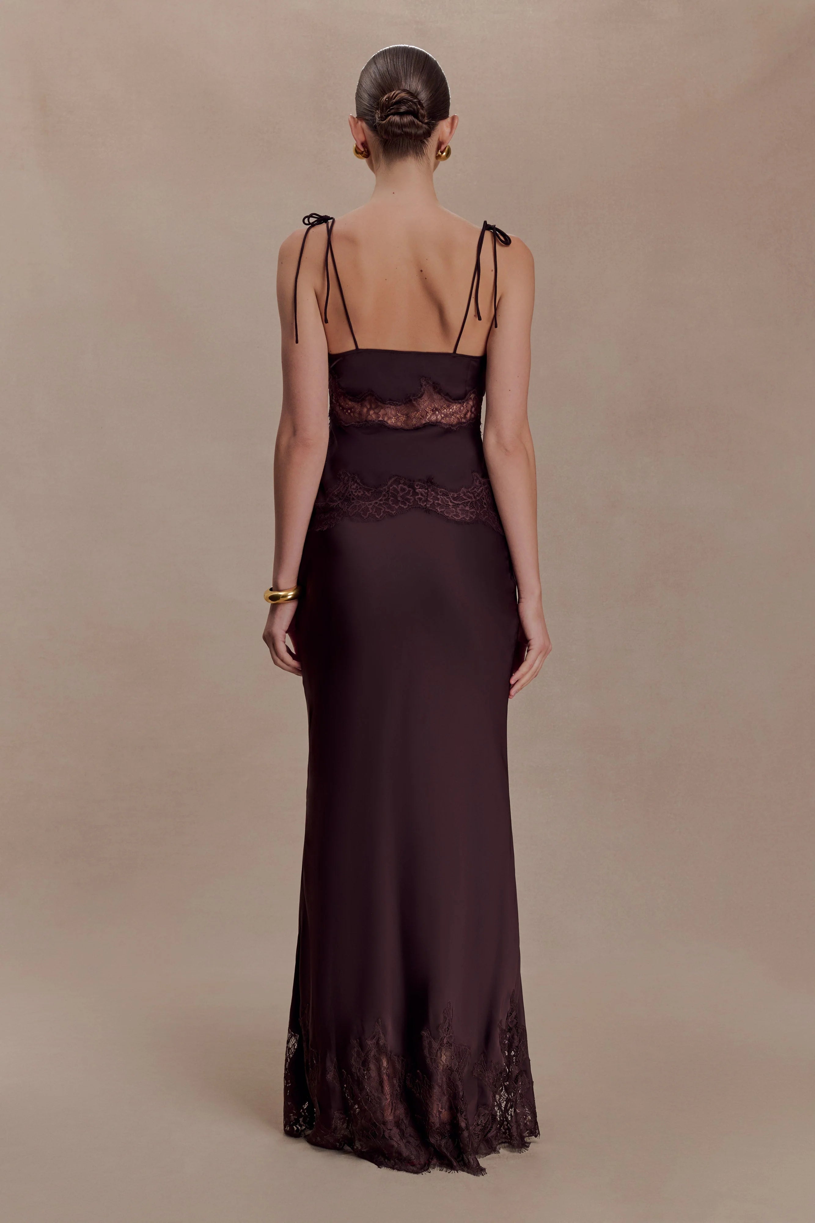Nina Satin And Lace Maxi Skirt - Chocolate