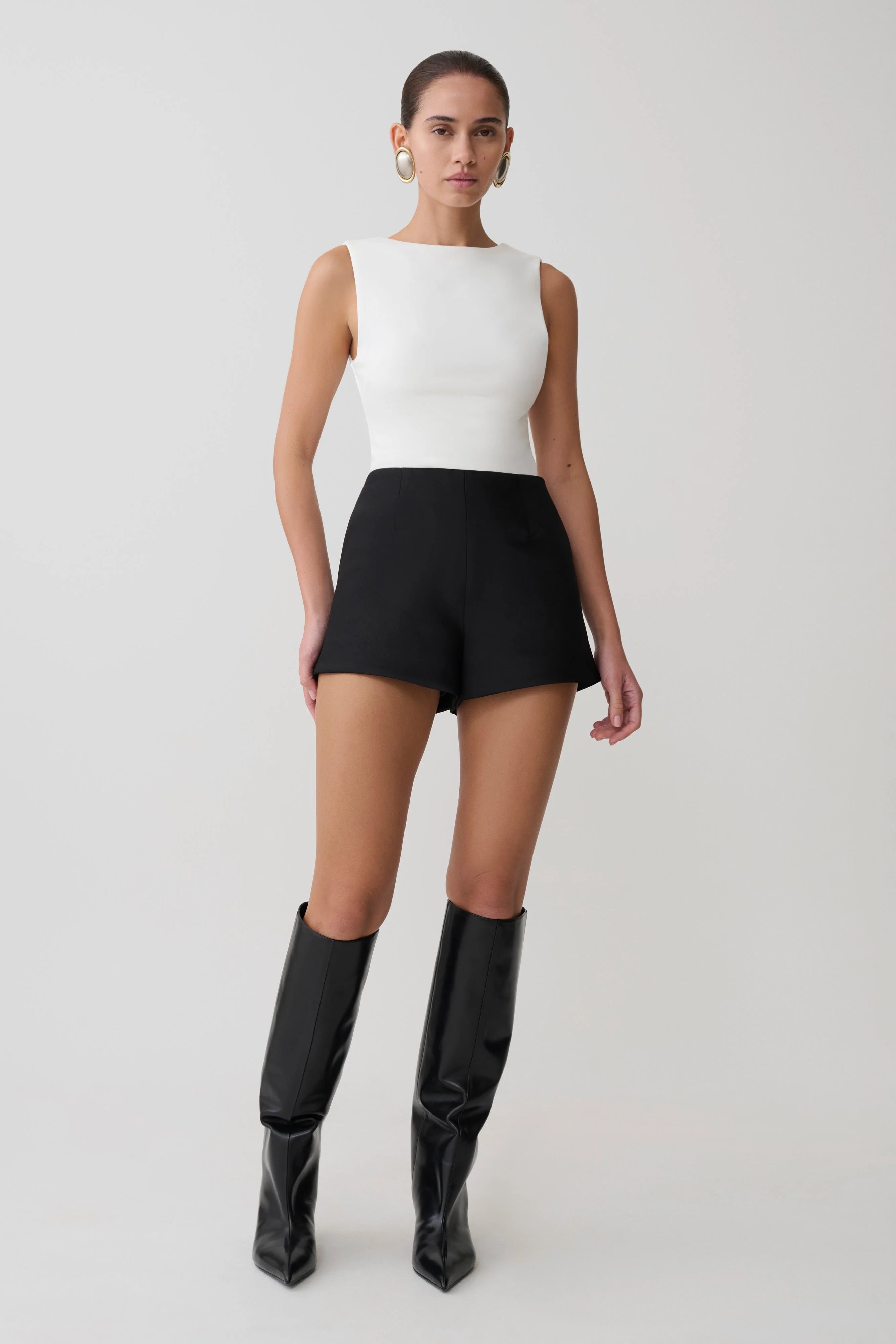 Kyra Open Back Scuba Crepe Top - White