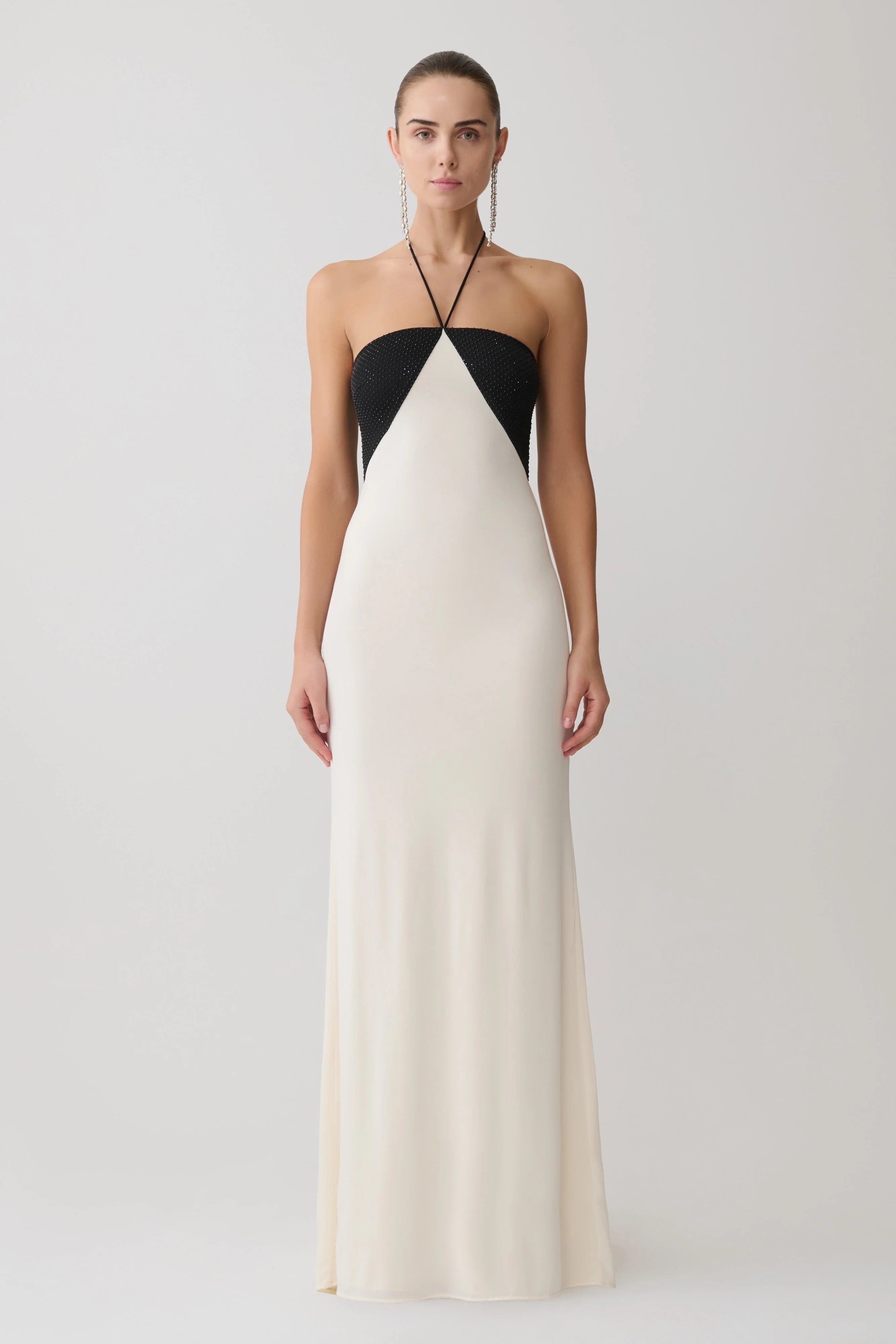 Hien Sequin Halter Maxi Dress - Black/Ivory