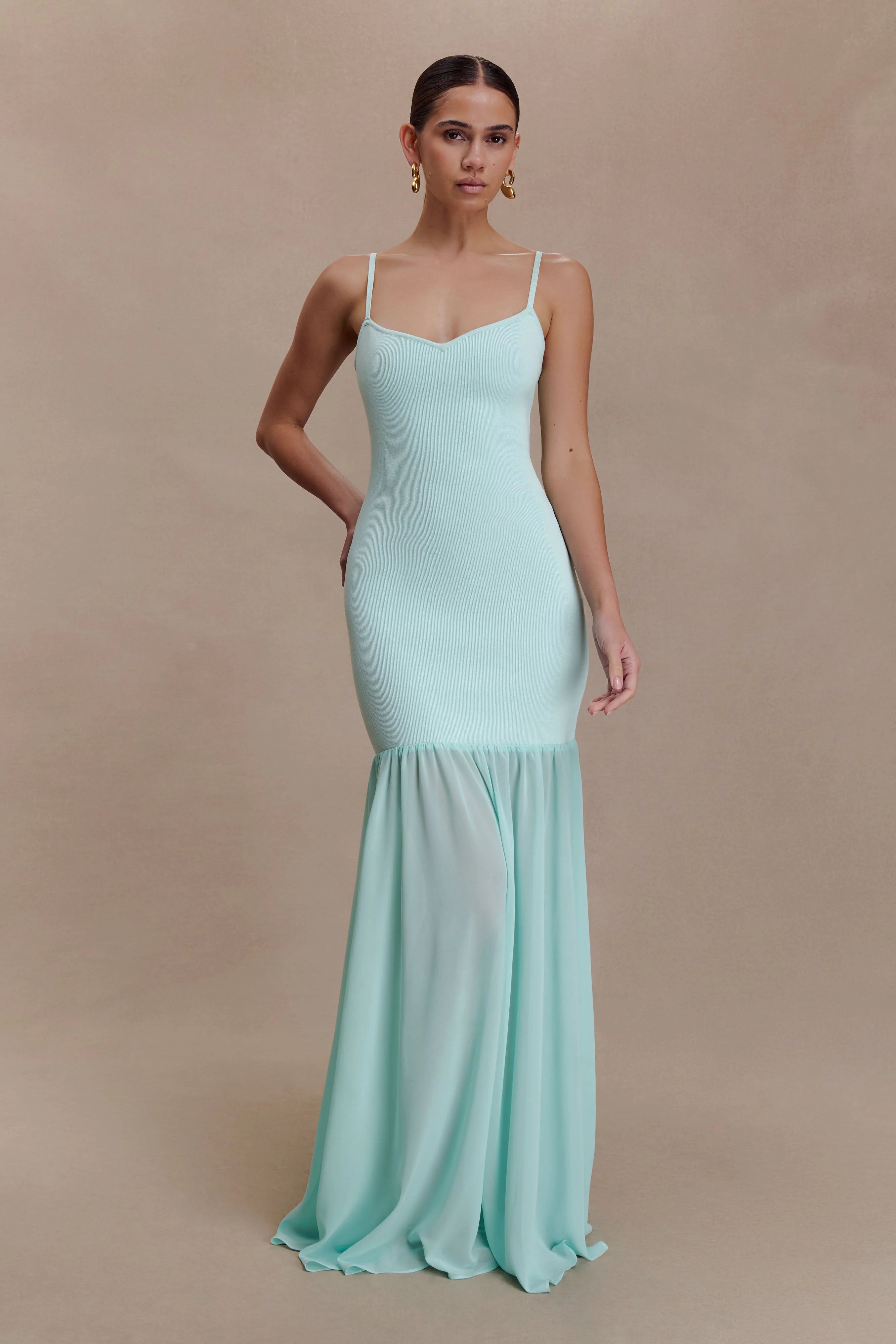 Deanne Bandage And Chiffon Knit Maxi Dress - Blue