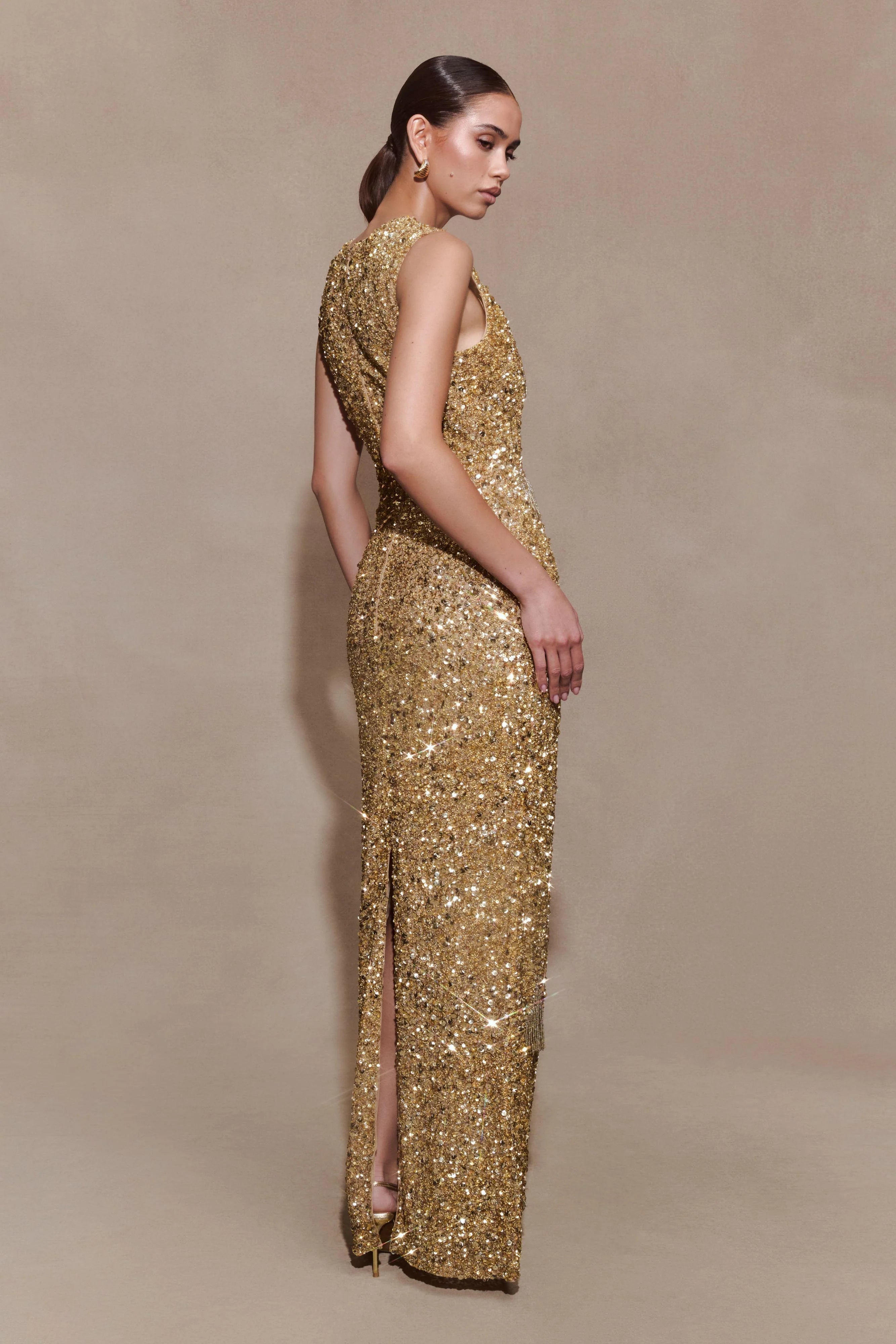 Astor Hand Embellished Maxi Dress - Gold