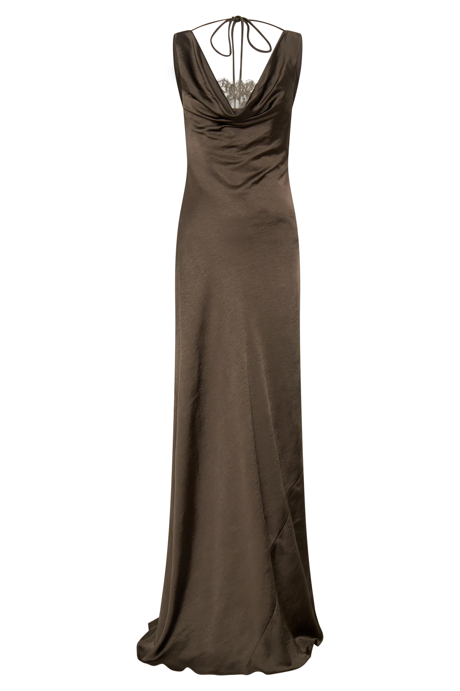 Ashley Cowl Neck Lace And Satin Maxi Dress - Mocha