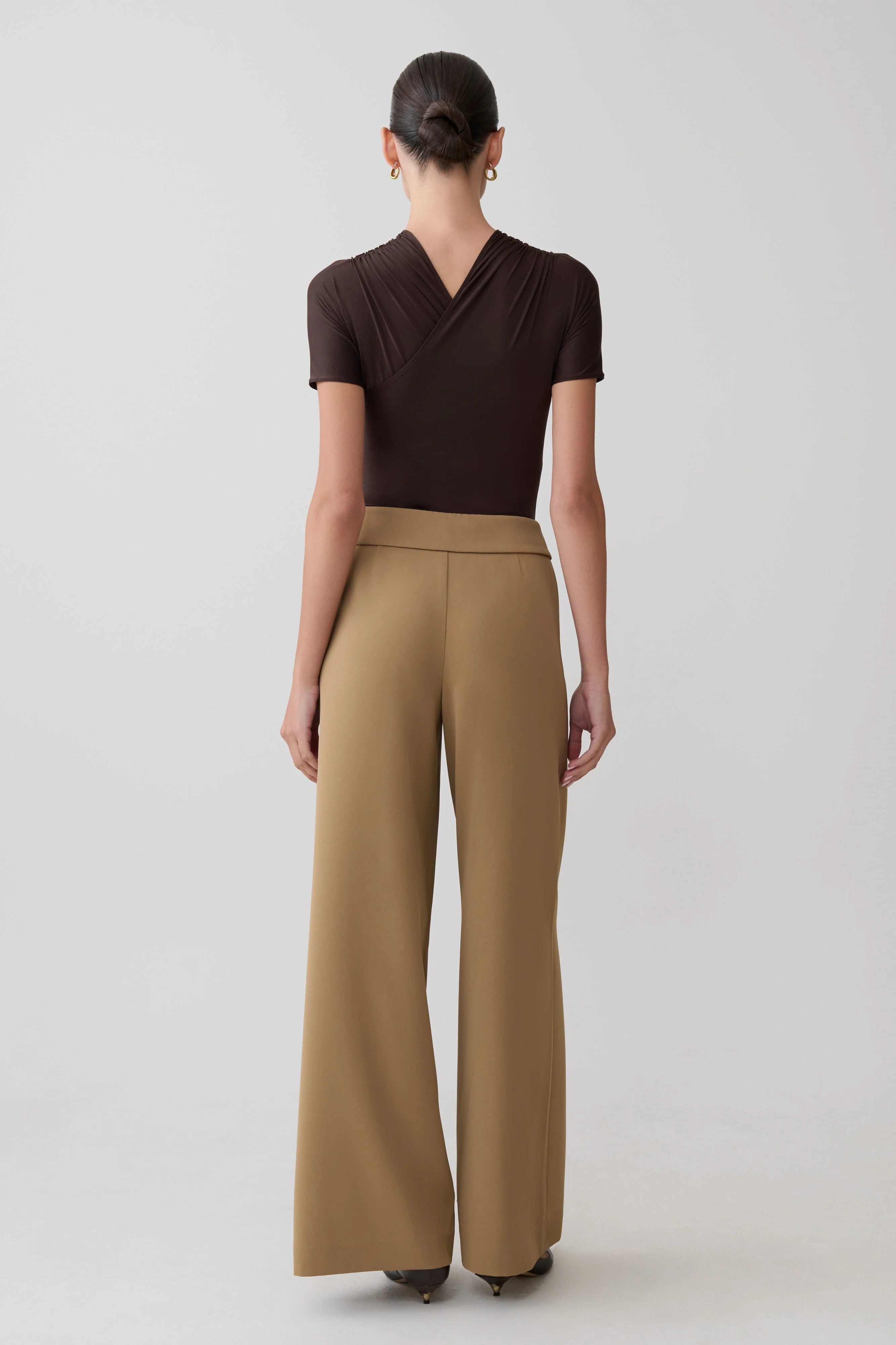 Junie Shortsleeve Cross-Over Bodysuit - Chocolate