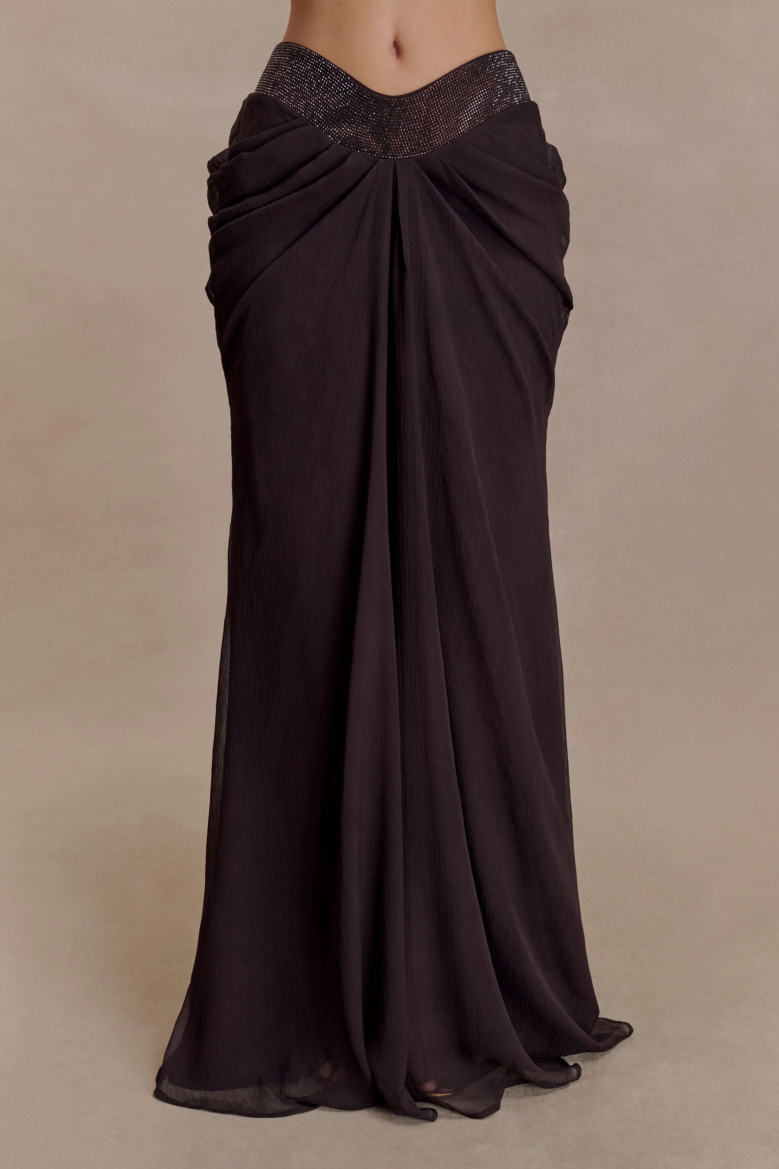 Siren Satin And Diamante Maxi Skirt - Dark Chocolate