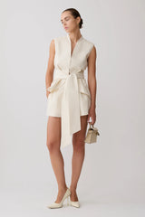 Alina Waist Tie Sleeveless Top - Stripe