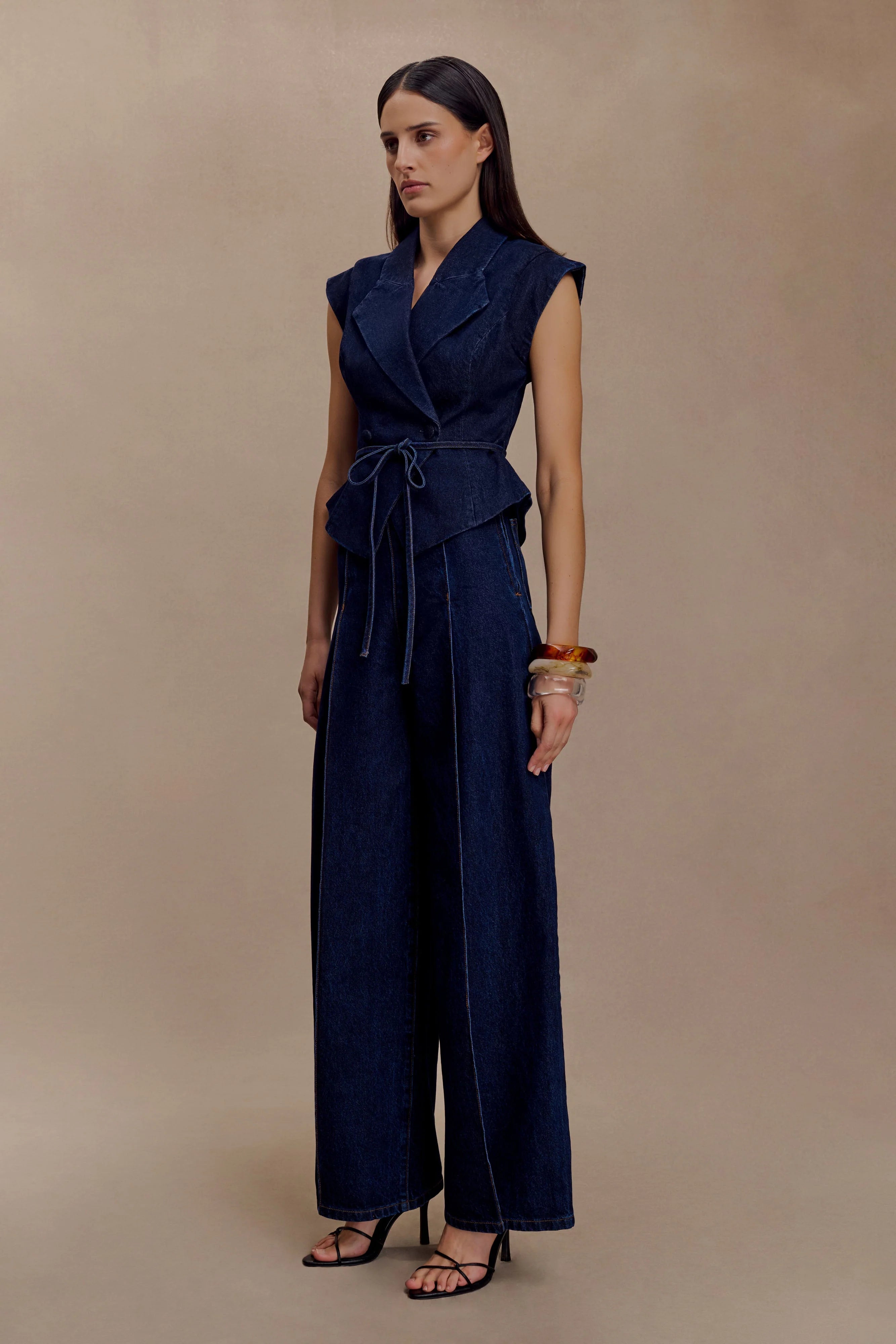Charley Structured Tie Denim Top - Indigo Blue