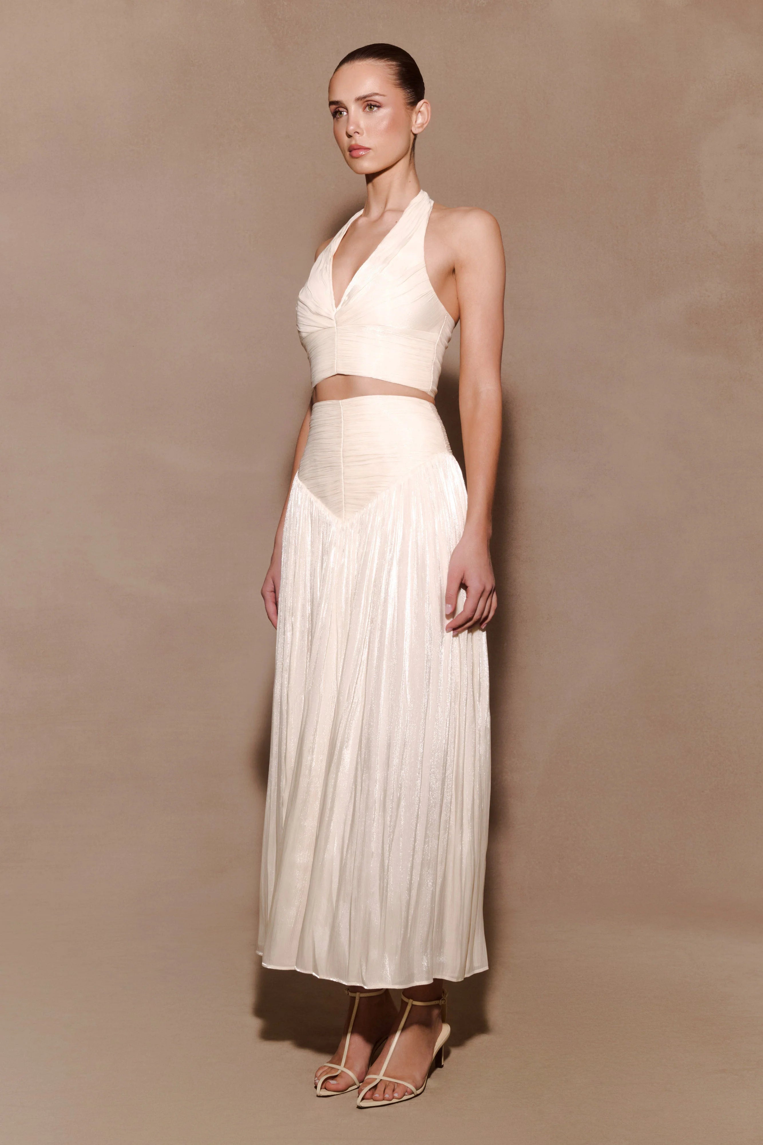Makena Gathered V Neck Top - Opal White