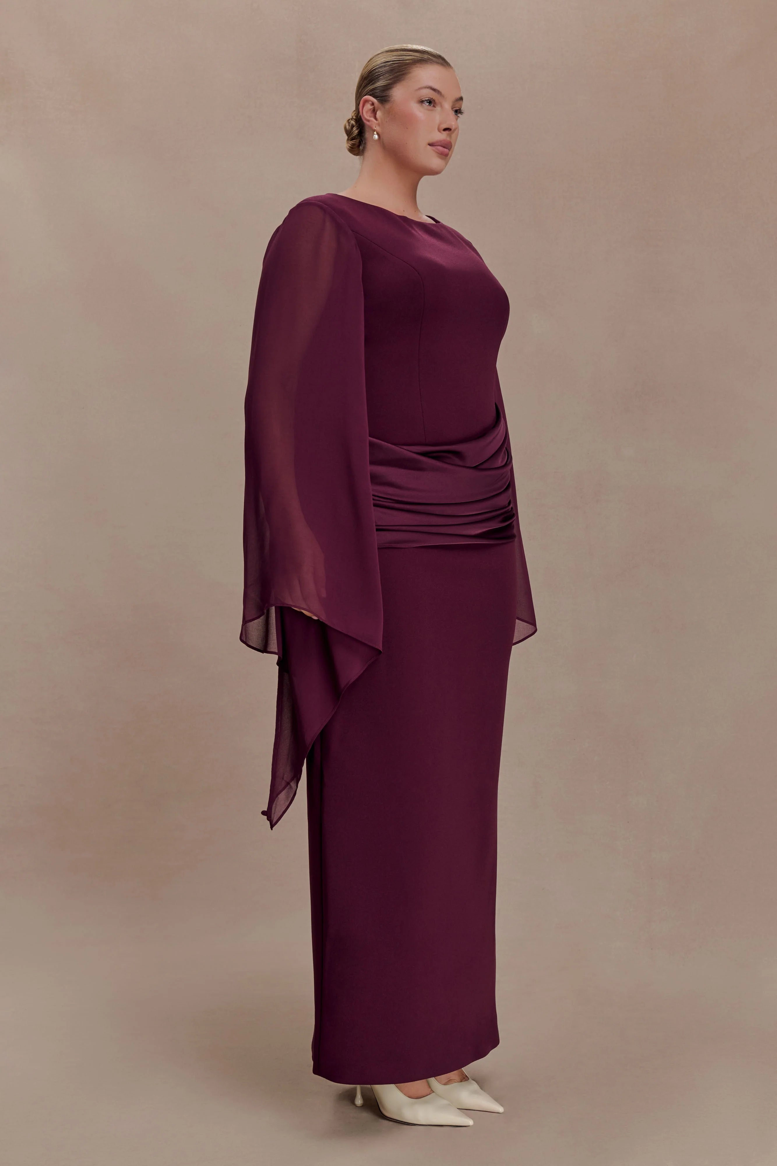 Samantha Waterfall Sleeves Maxi Dress - Wine