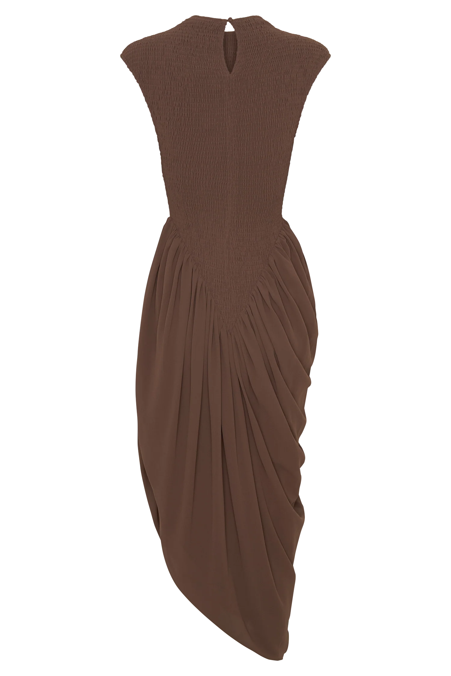 Nola Shirred Asymmetric Midi Dress - Mocha