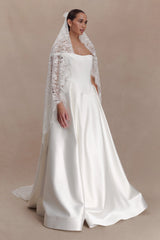 Cassia Lace Trim Veil - White