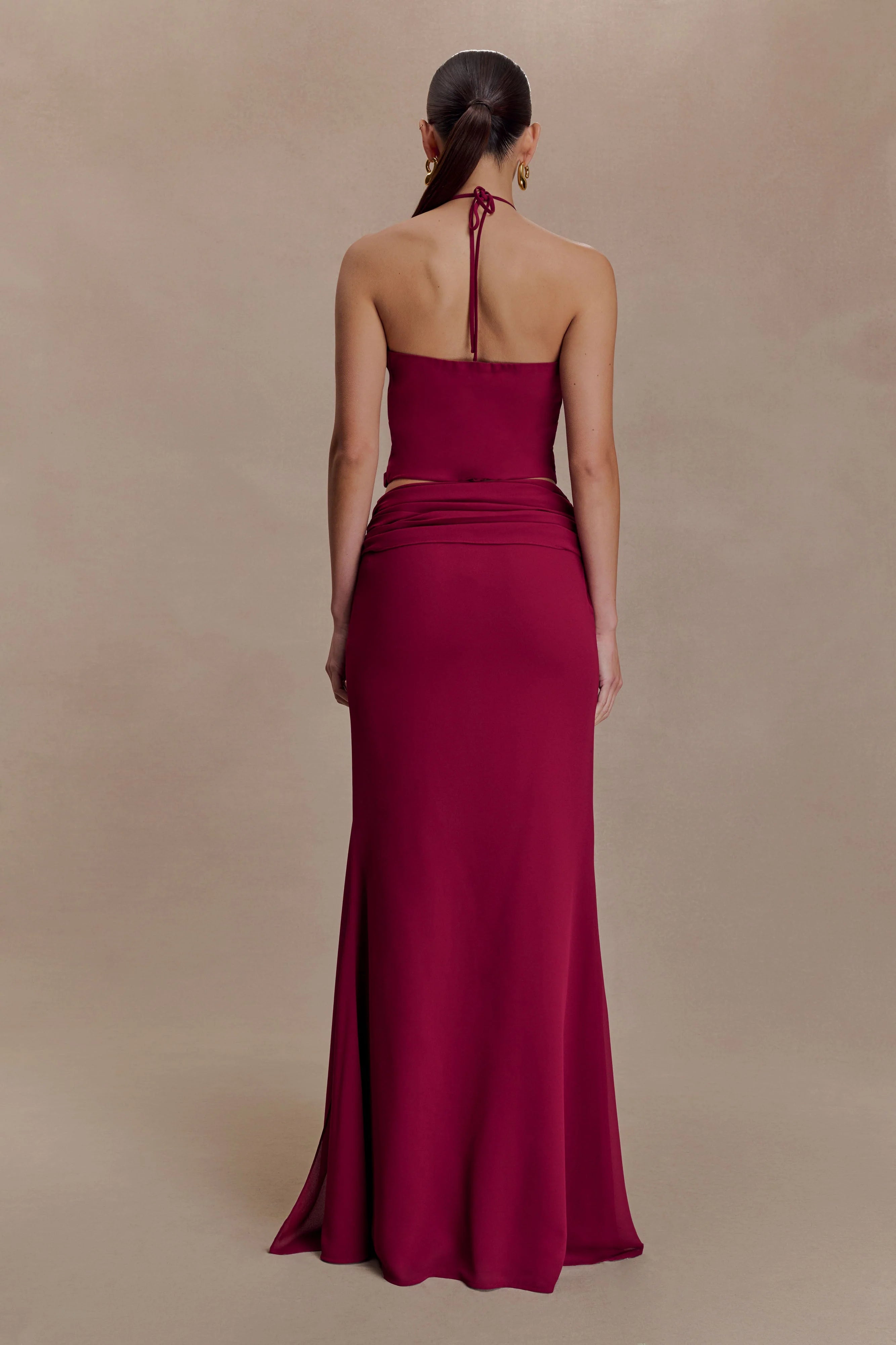 Celina Chiffon Overlay Maxi Skirt - Cherry Red