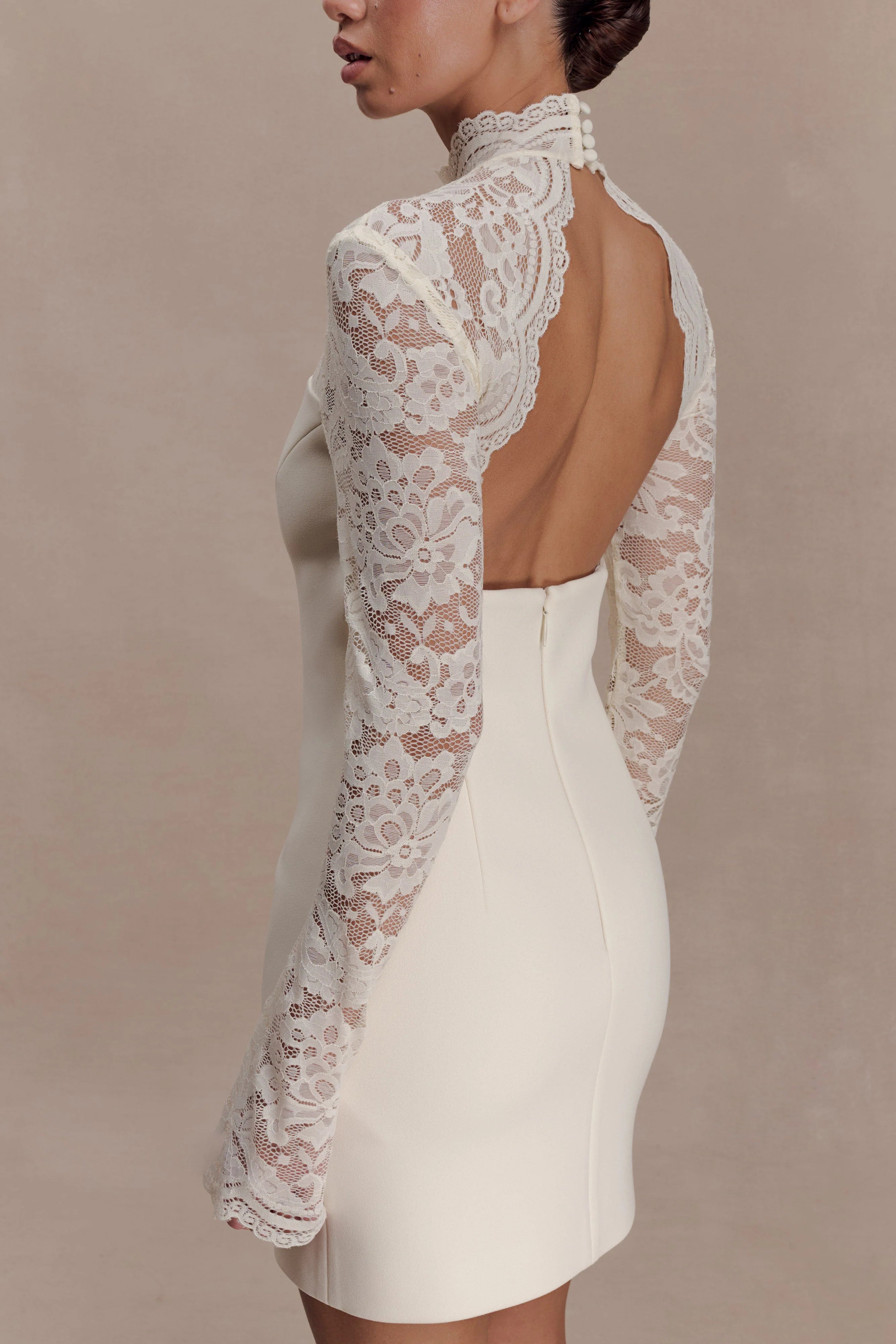 Aurelie Long Sleeve Lace Mini Dress - Ivory