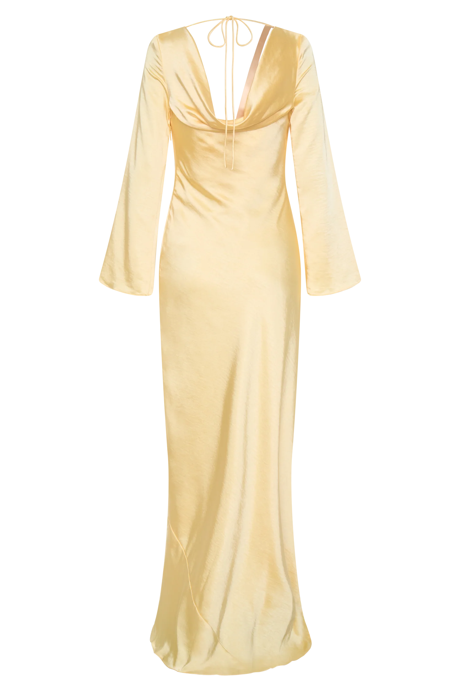 Eliza Long Sleeve Cowl Lace And Satin Maxi Dress - Lemon
