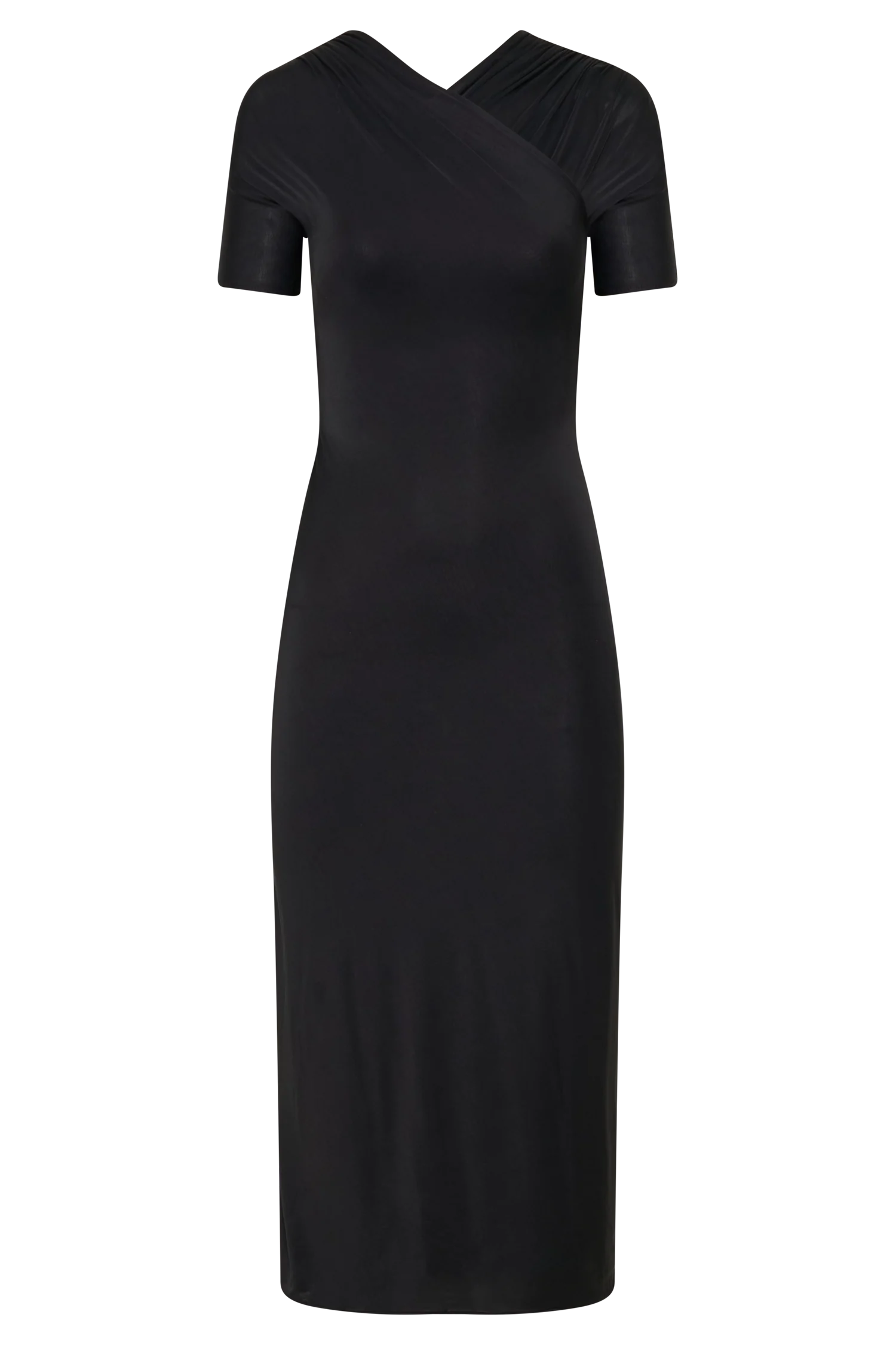 Junie Cross-Over Neck Slinky Maxi Dress - Black