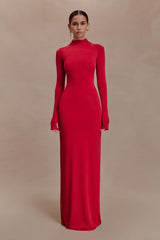 Kiyah Slinky Cut Out Maxi Dress - Red