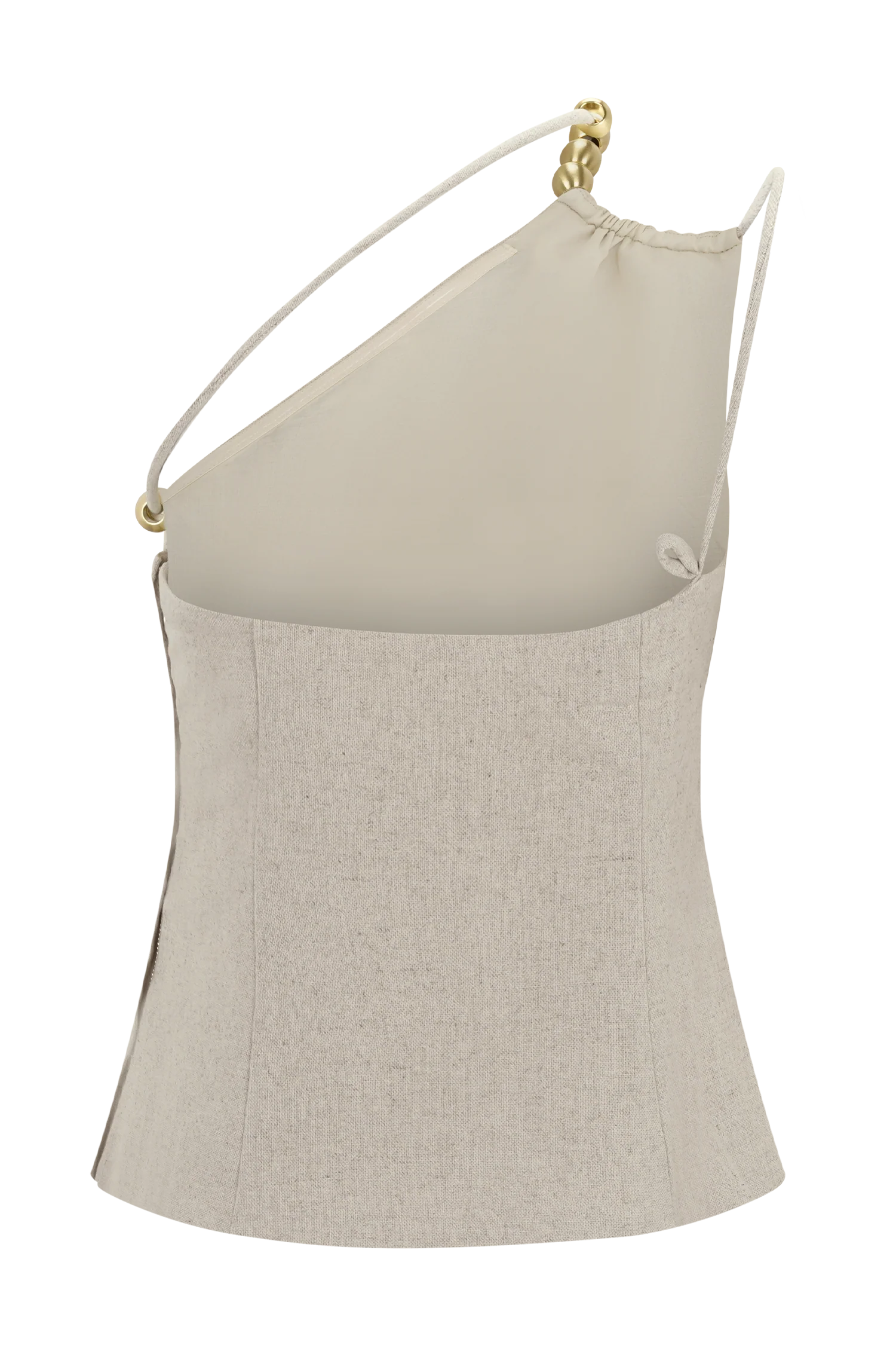 Gabby Asymmetrical Neckline Linen Beaded Top - Natural