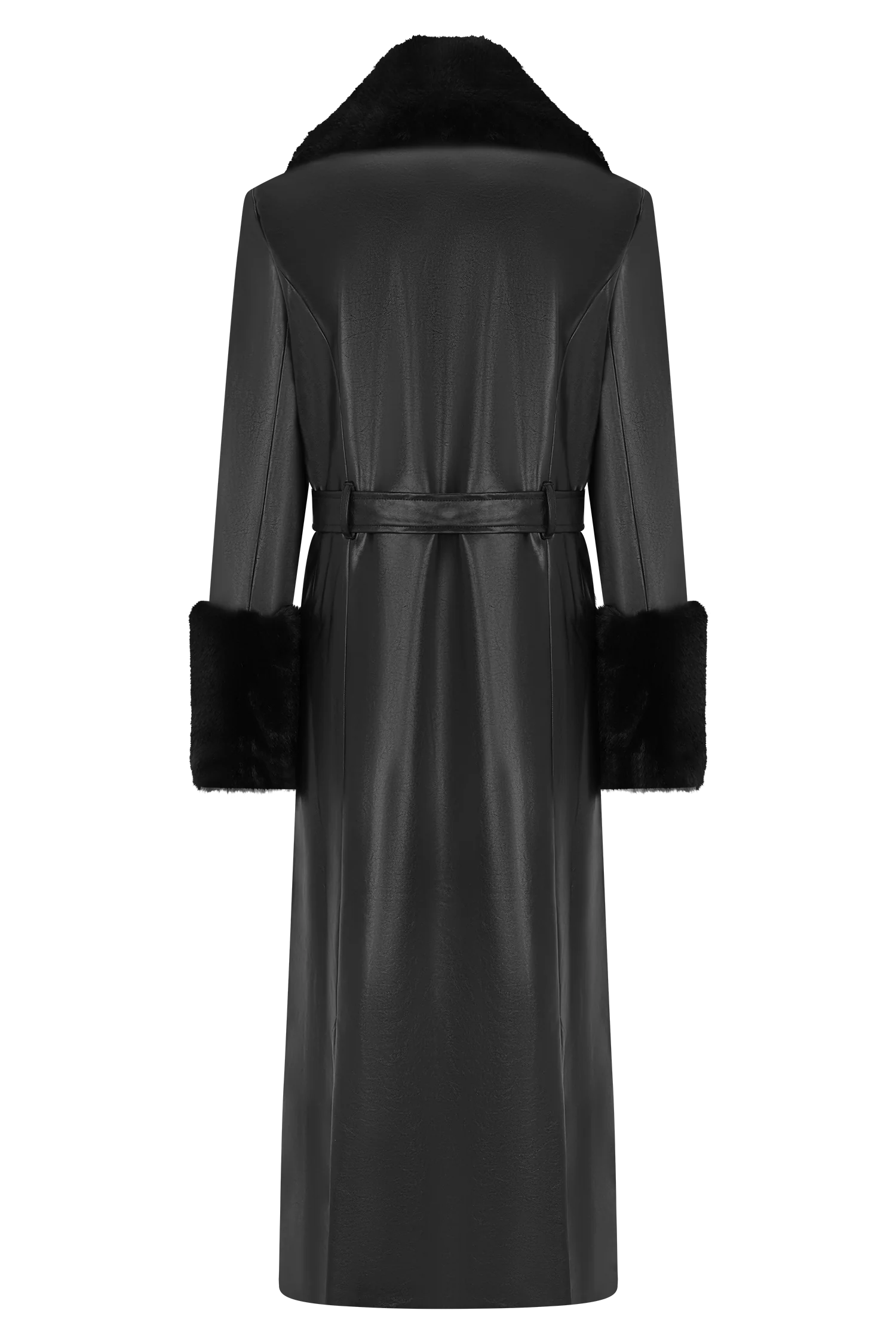 Bec Faux Leather Trench Coat With Faux Fur - Black