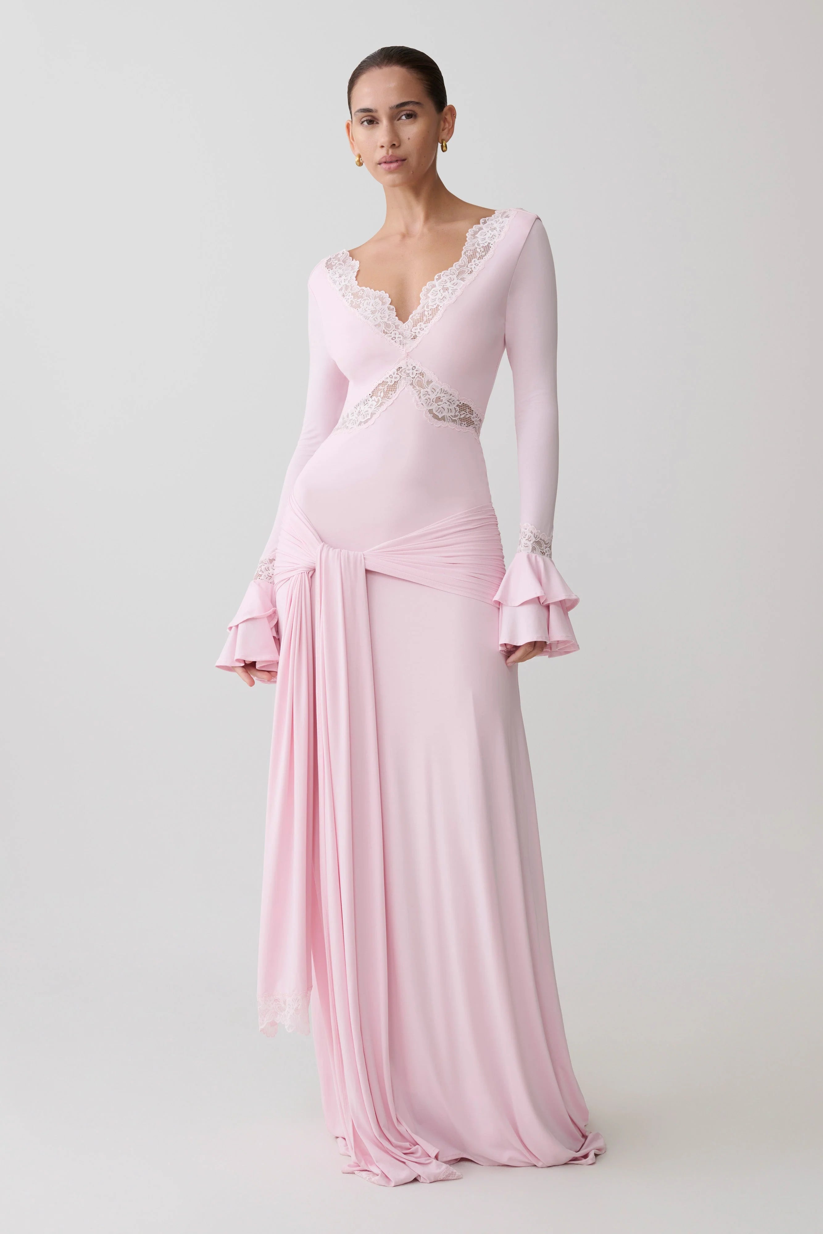 Electra Slinky Lace Maxi Dress - Ballet Pink