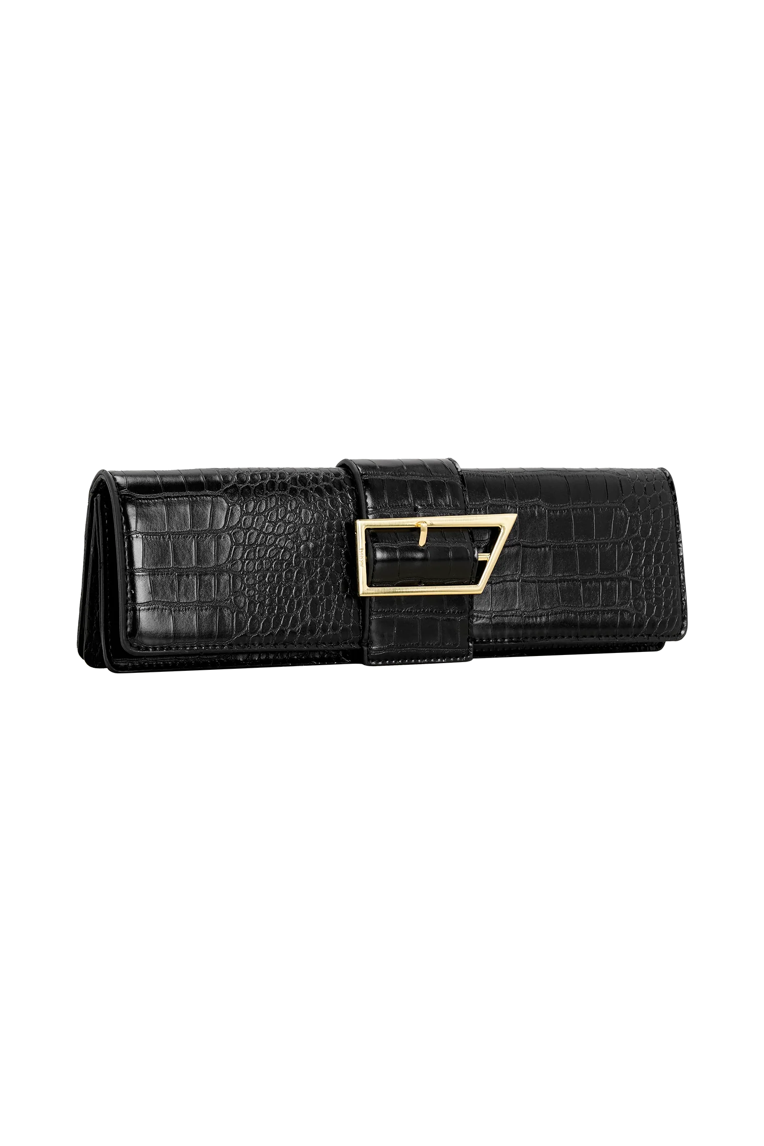 Jessica Faux Leather Crocodile Clutch - Black