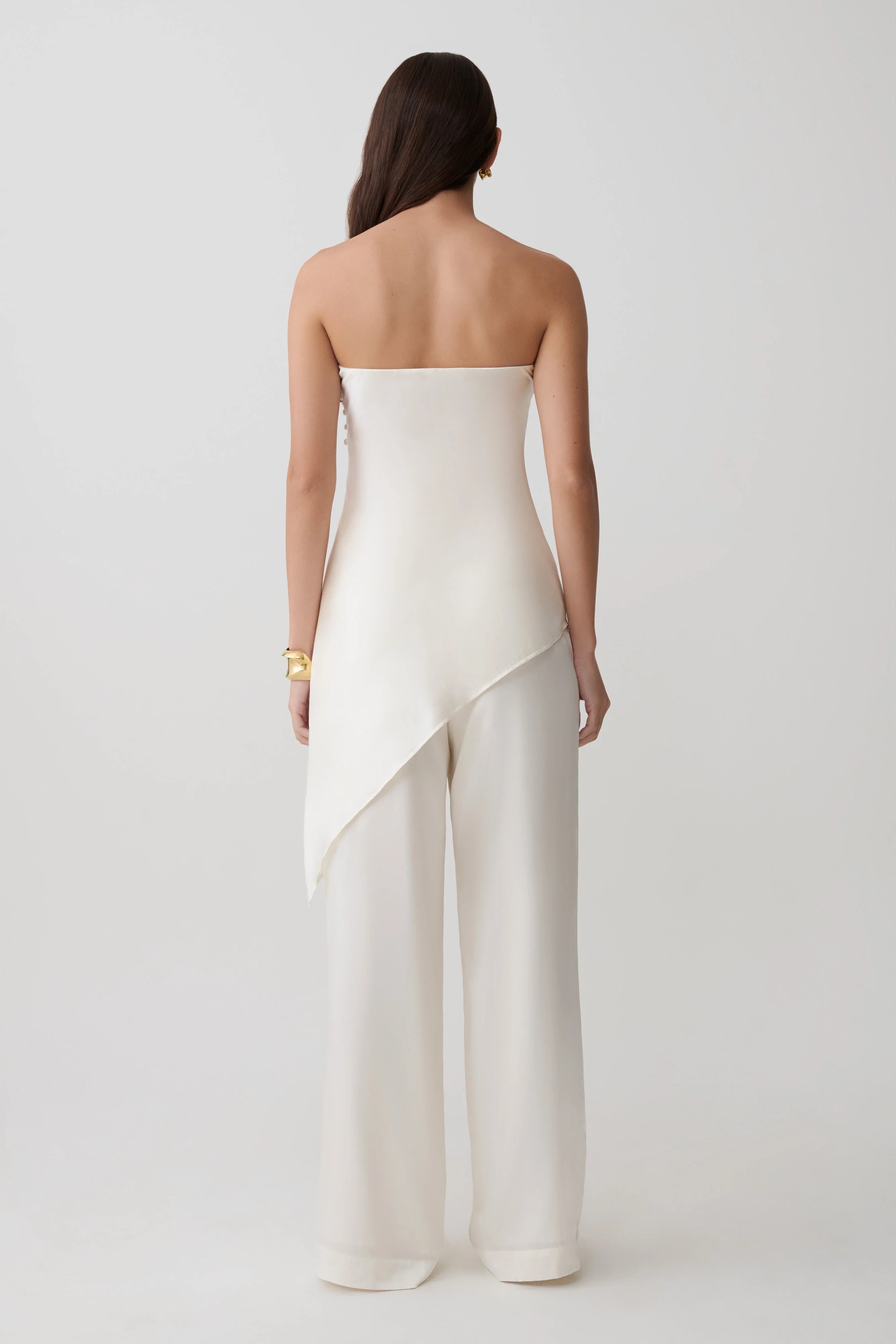Kayla Silk Blend Strapless Asymmetric Top - Ivory