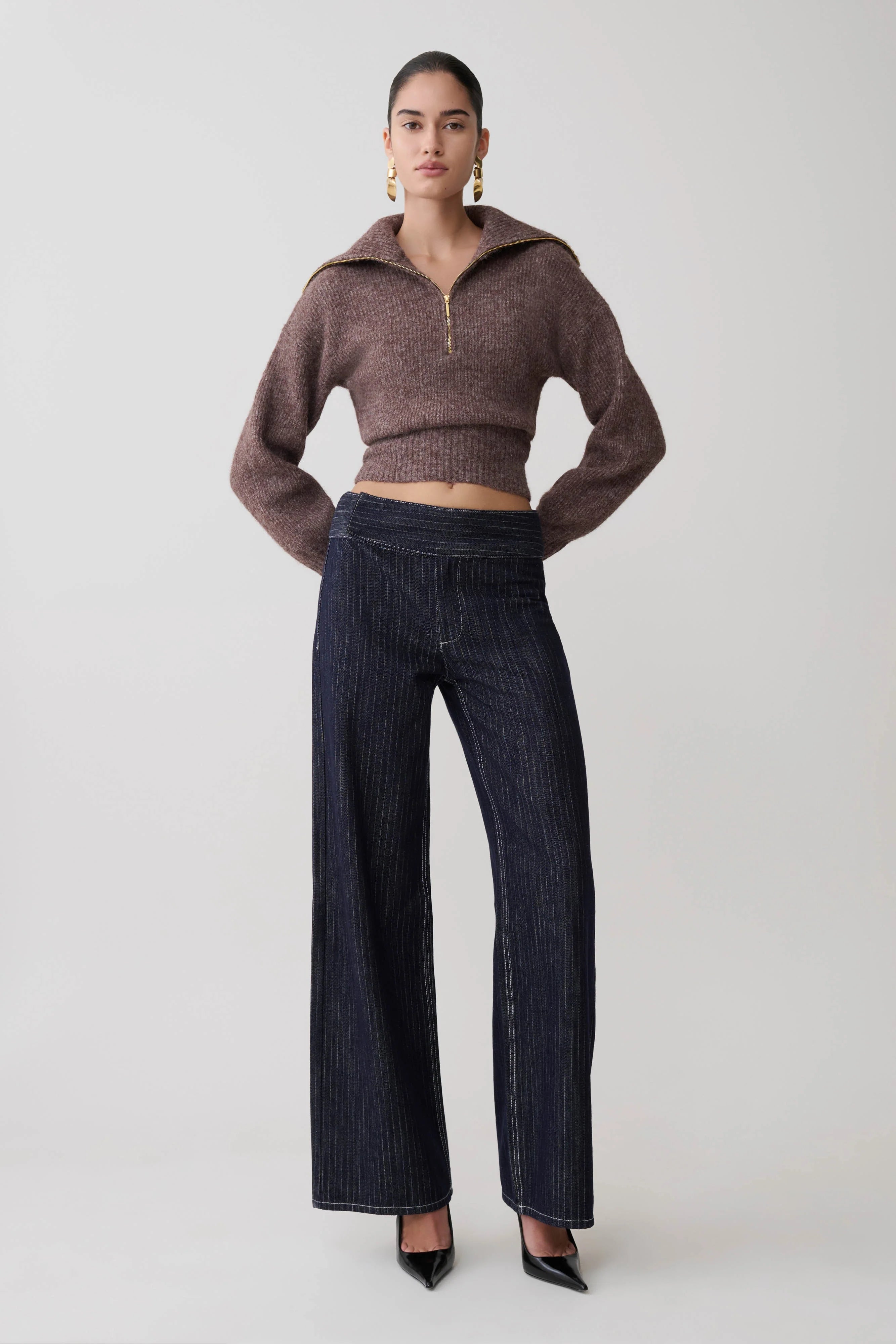 Skylaine Zip Knit Jumper - Brown Marle