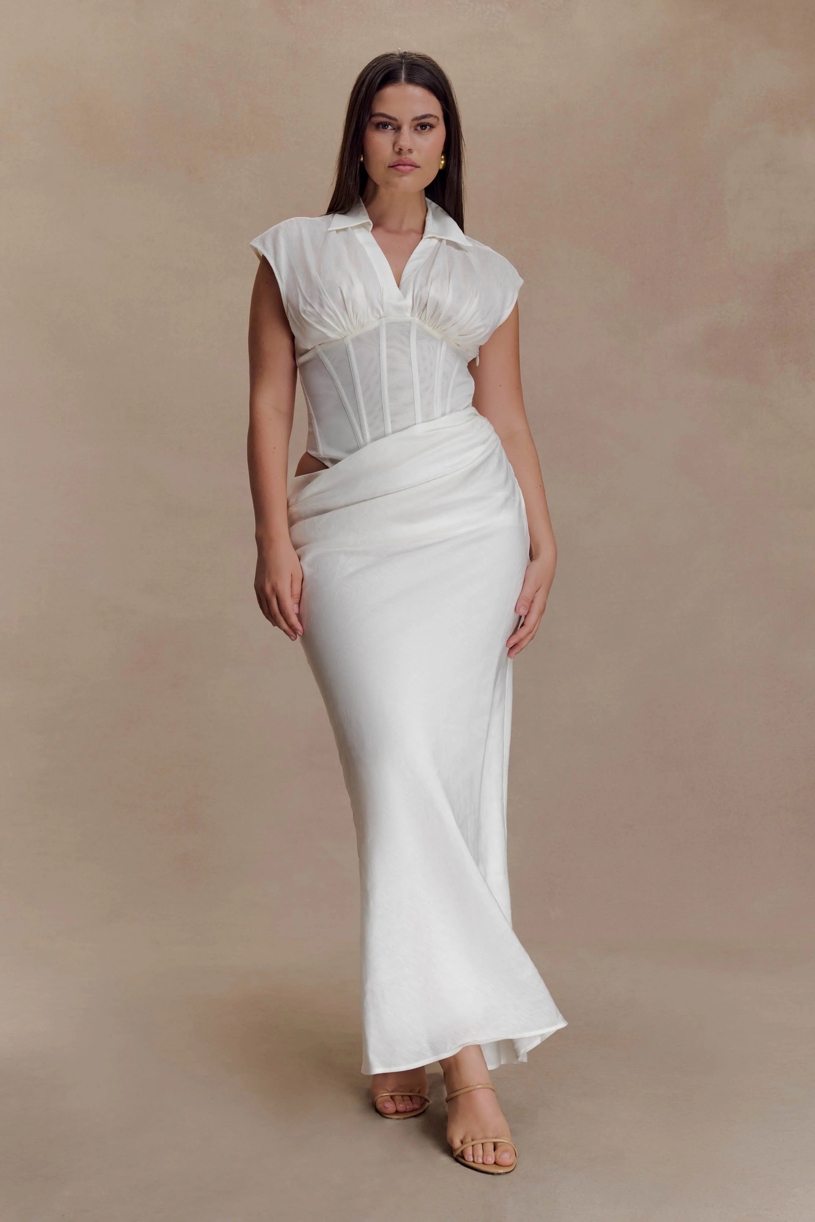 Saphira Shirt Corset Maxi Dress - White