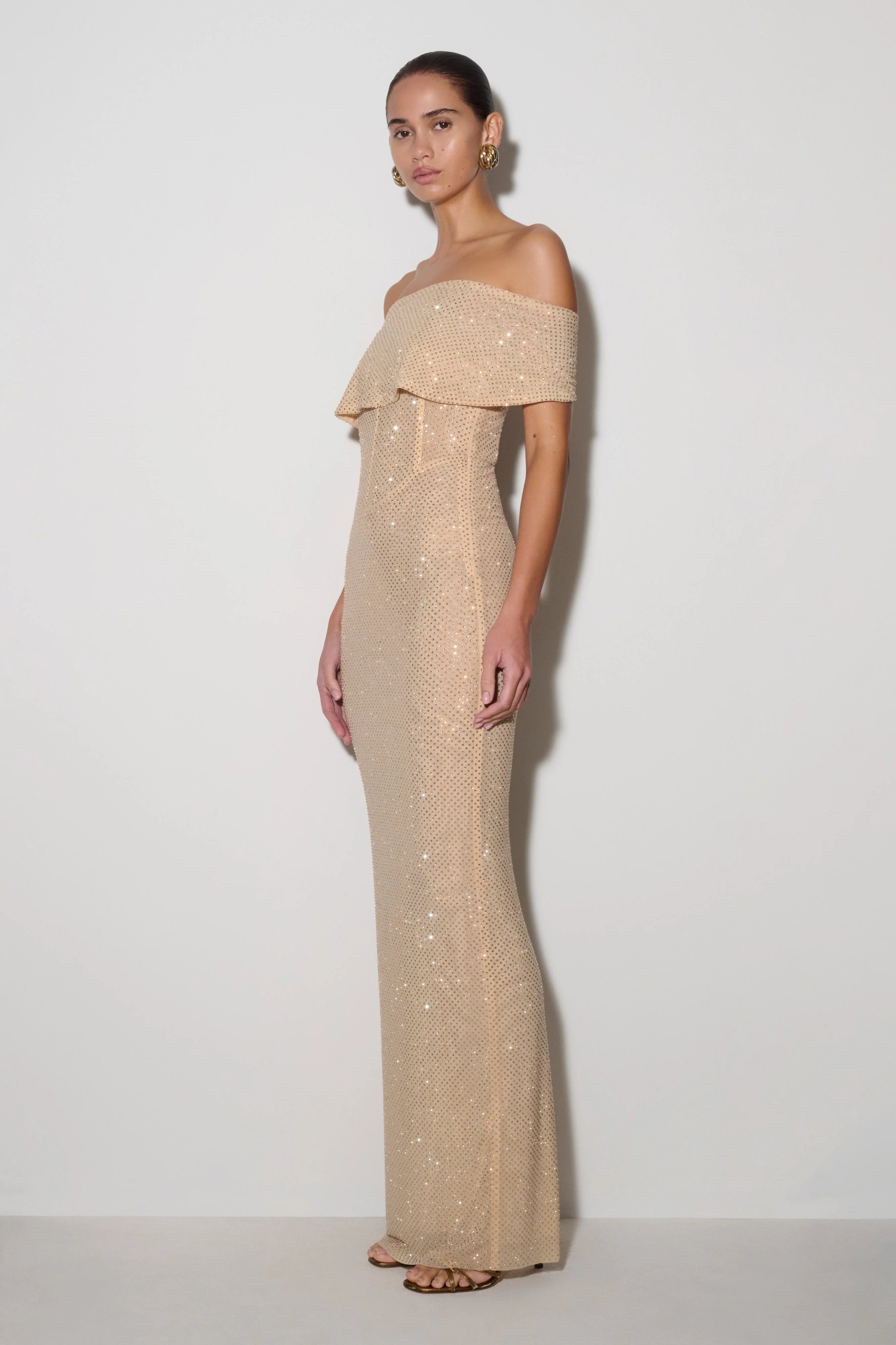 Phi Multi-Wear Cowl Diamante Maxi Dress - Gold
