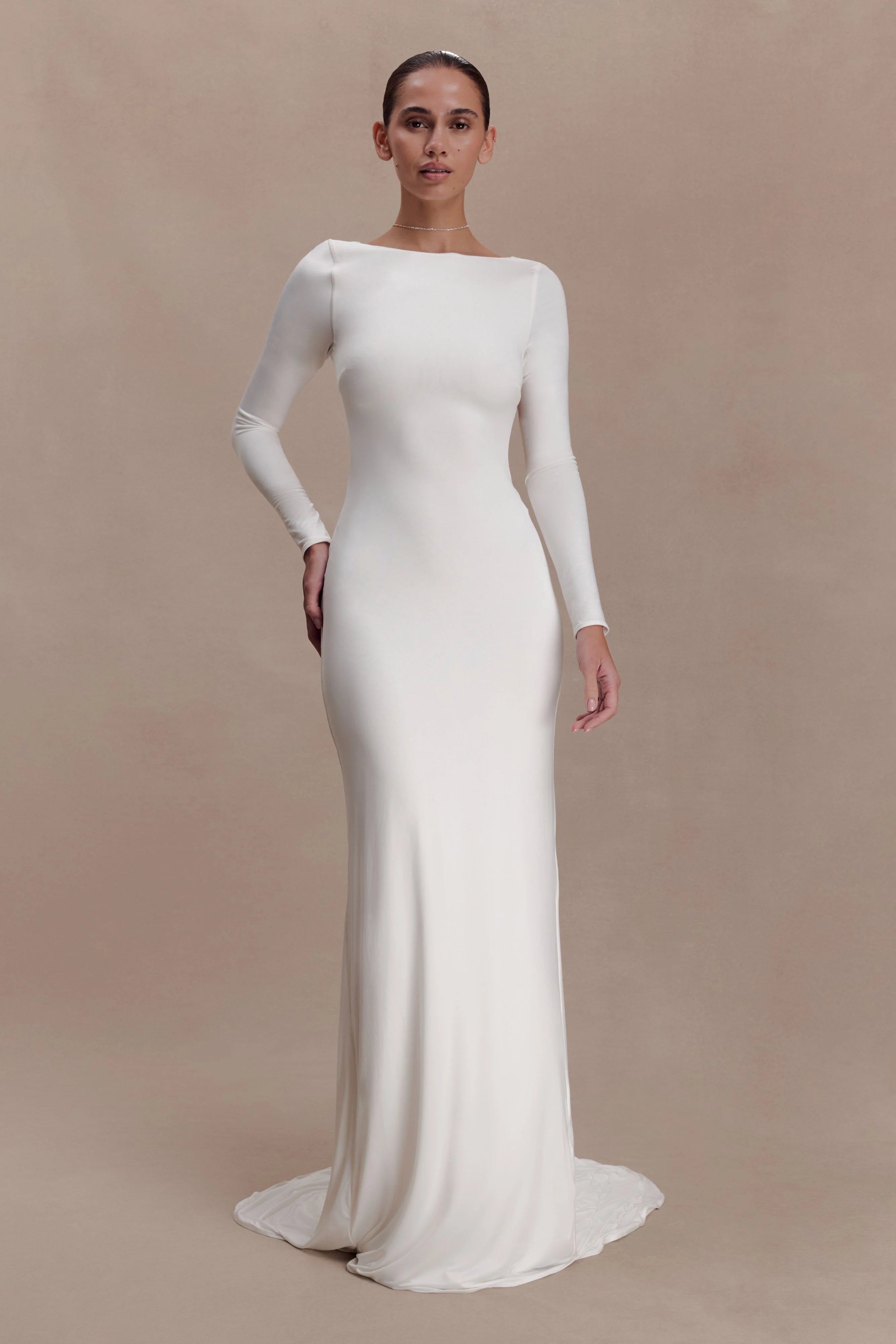 Marlene Slinky Low Back Maxi Dress - White