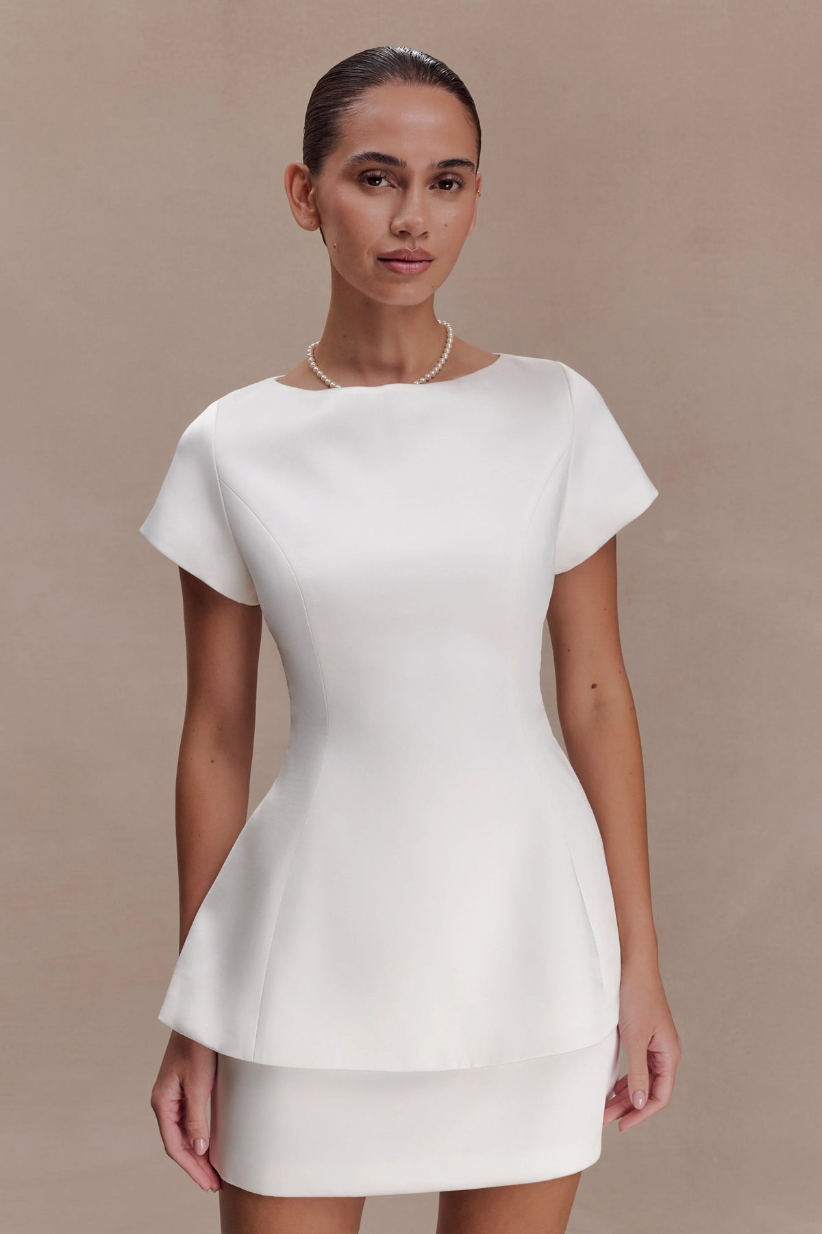 Adeline Short Sleeve Satin Top - White