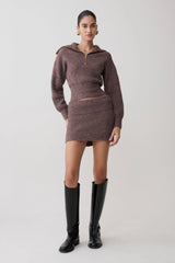 Skylaine Zip Knit Jumper - Brown Marle