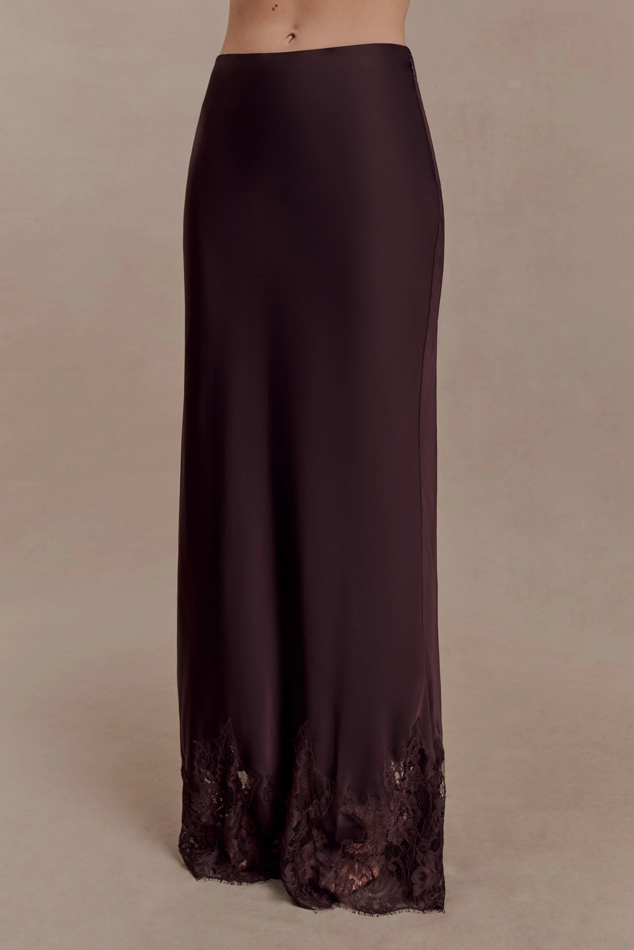 Nina Satin And Lace Maxi Skirt - Chocolate