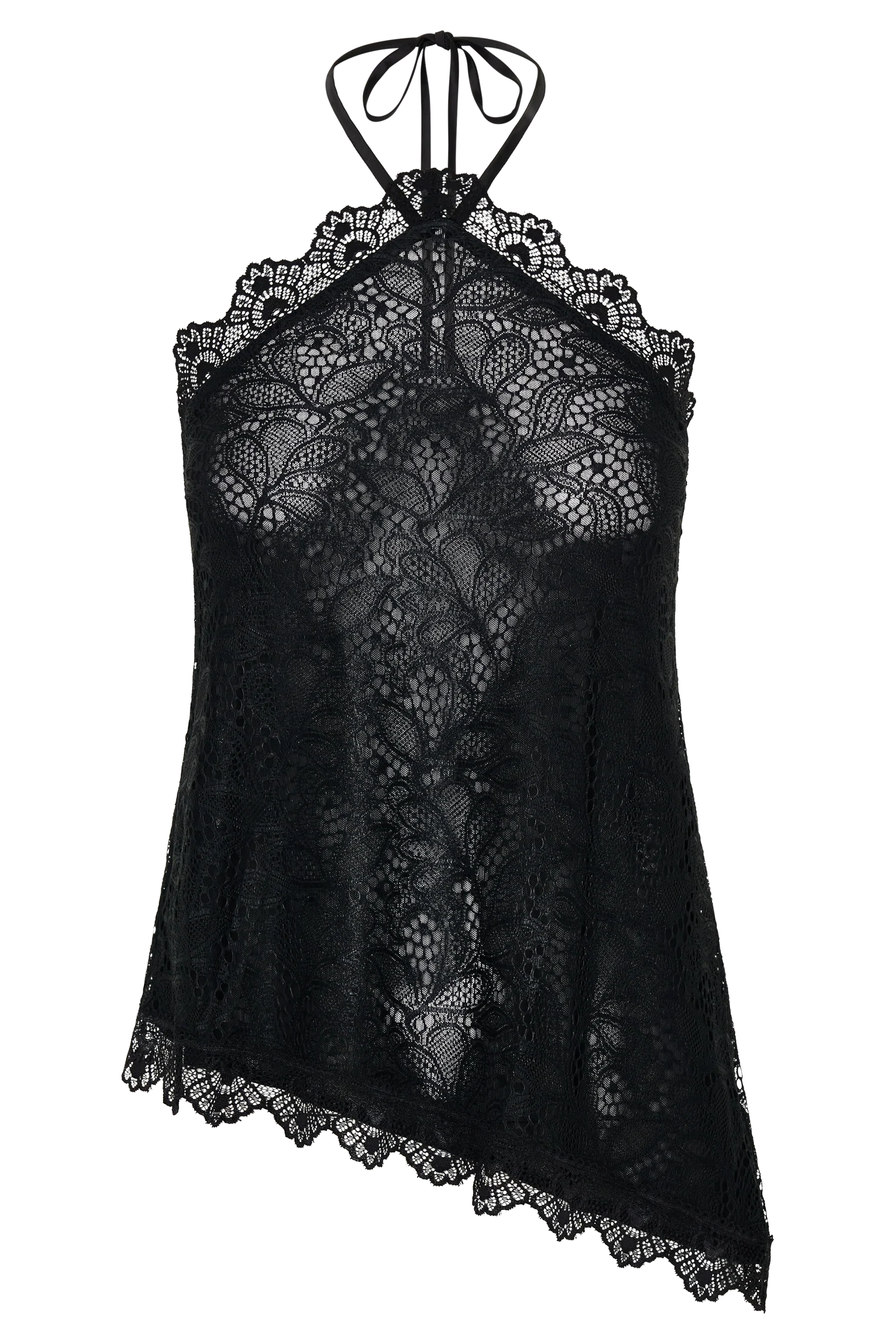Theodosia Asymmetric Lace Halter Top - Black