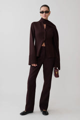 Lara Knit Cardigan With Scarf - Chocolate