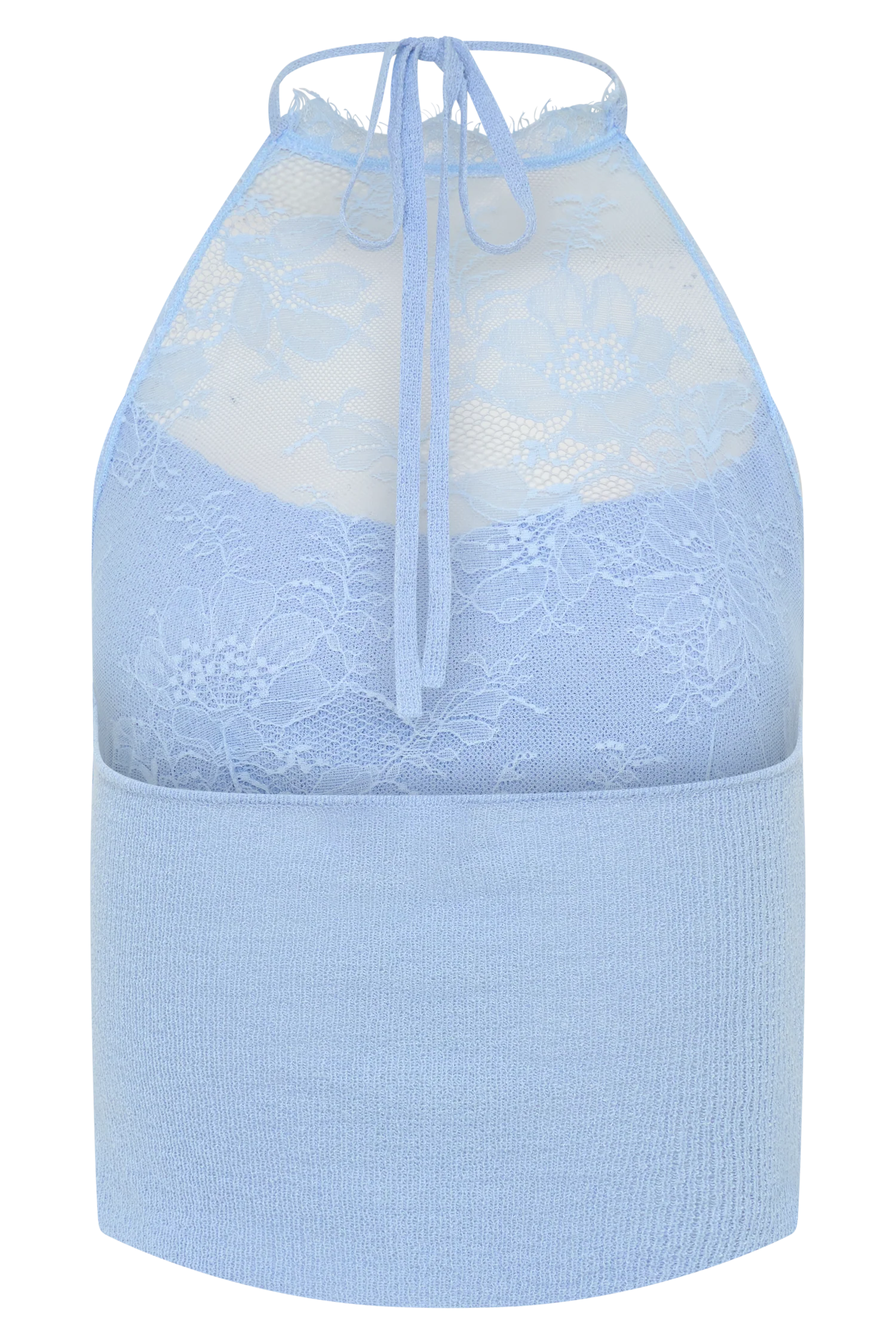 Lucy Lace And Knit Halter Top - Cornflower Blue