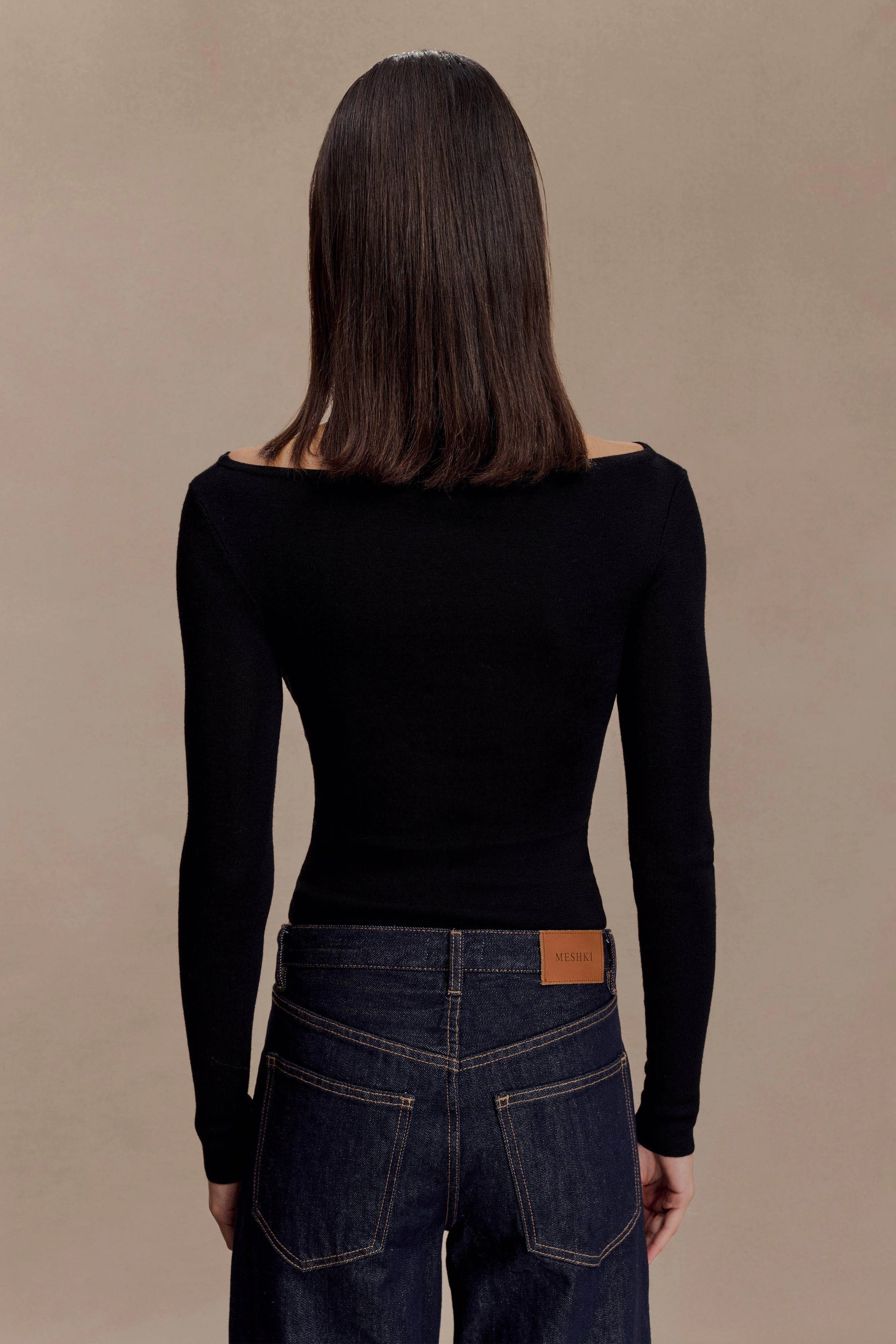Paedyn Merino Wool Ribbed Long Sleeve Top - Black