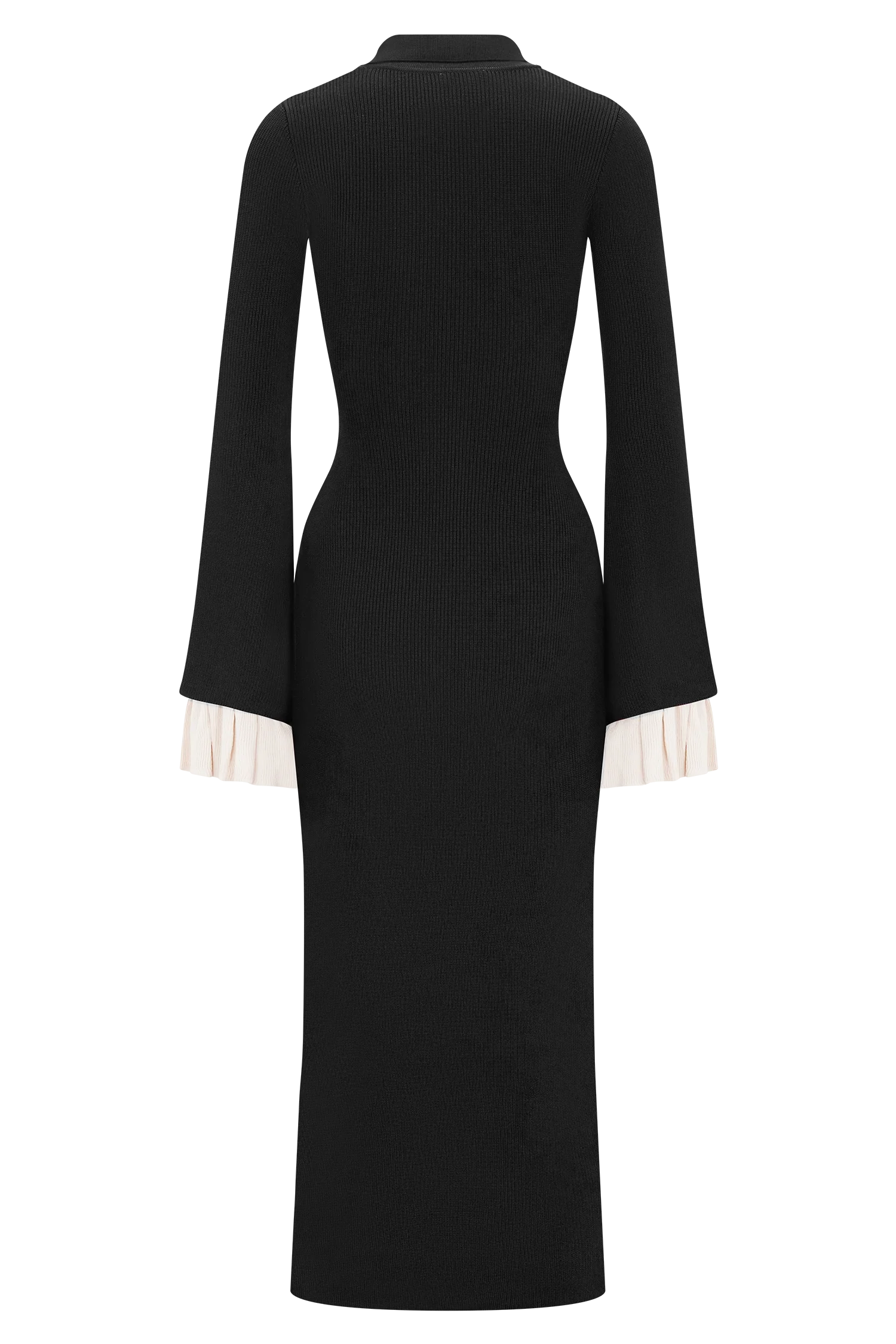 Amirose Ruffle Knit Midi Dress - Black
