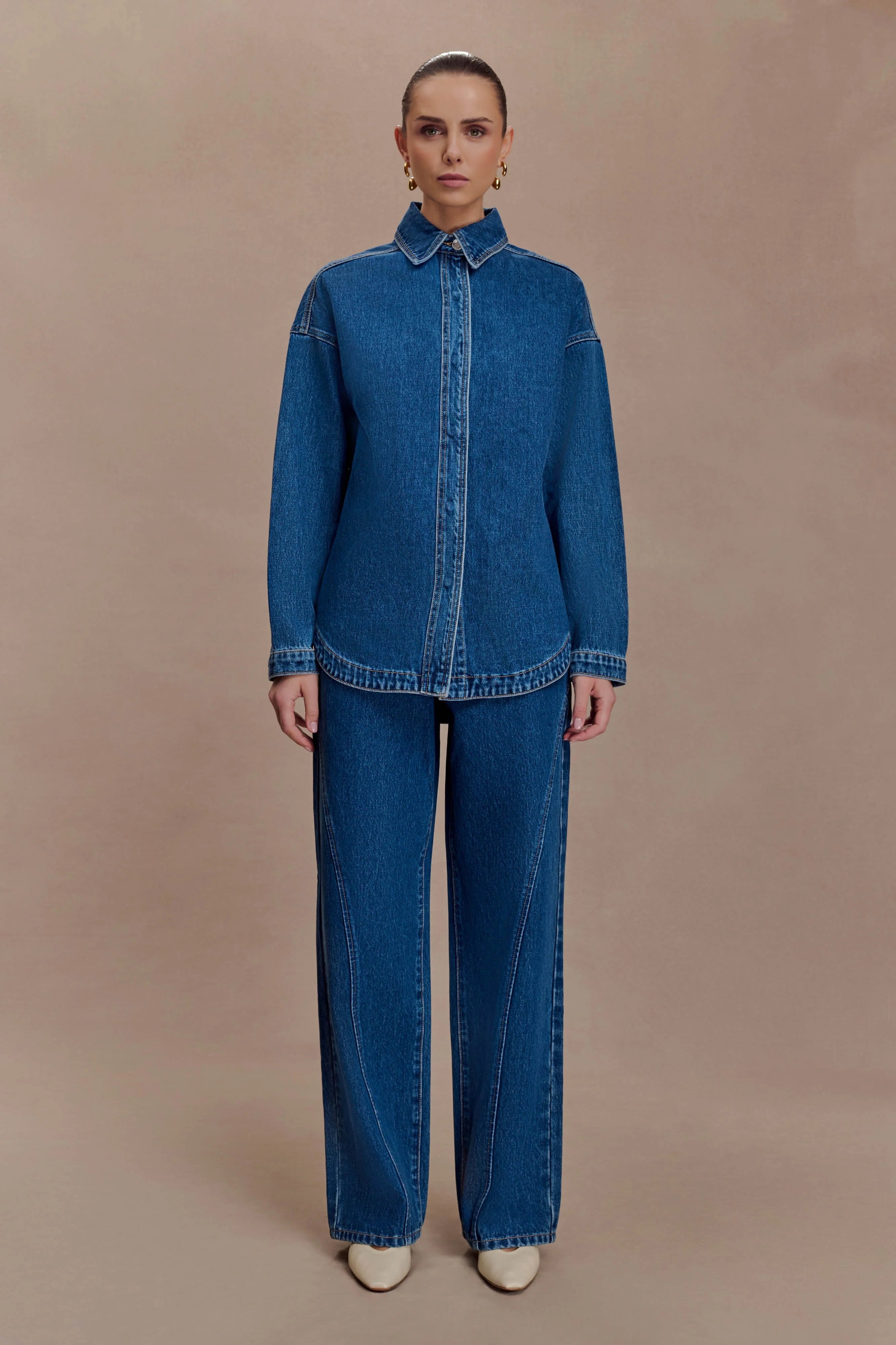Georgette Mid Rise Paneled Denim Jeans - Dark Blue