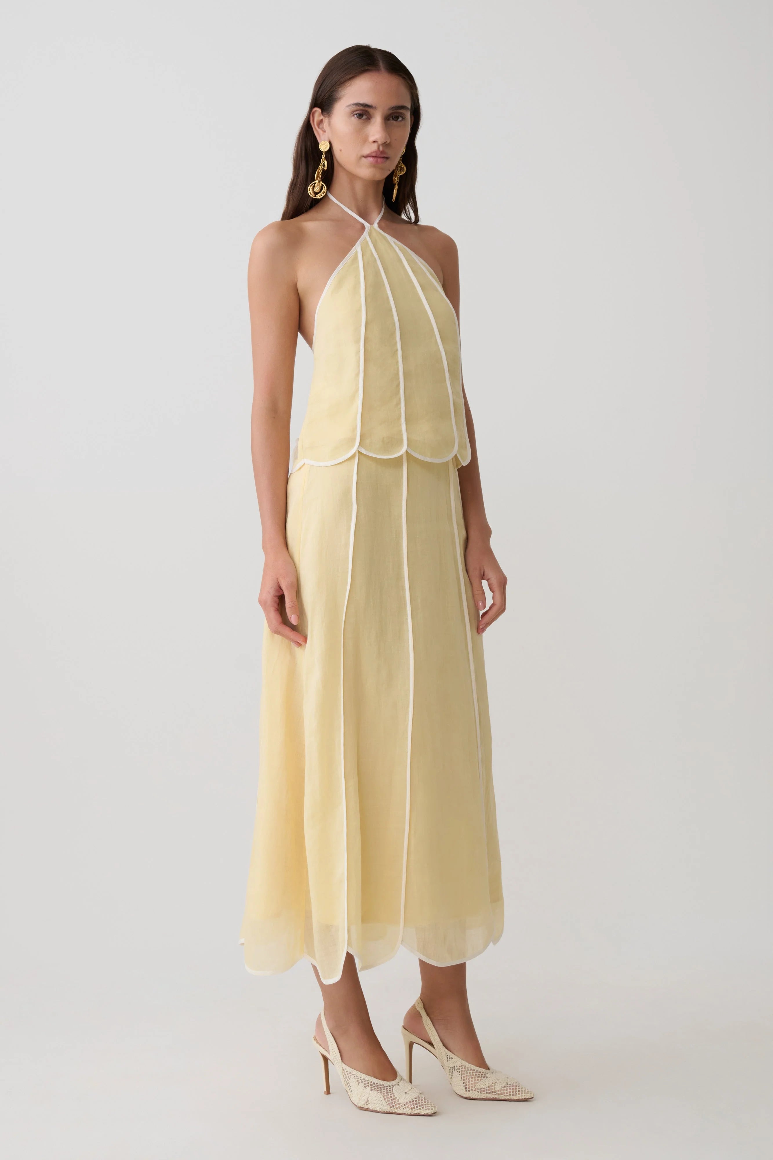 Georgia Panelled Halter Sleeveless Top - Butter