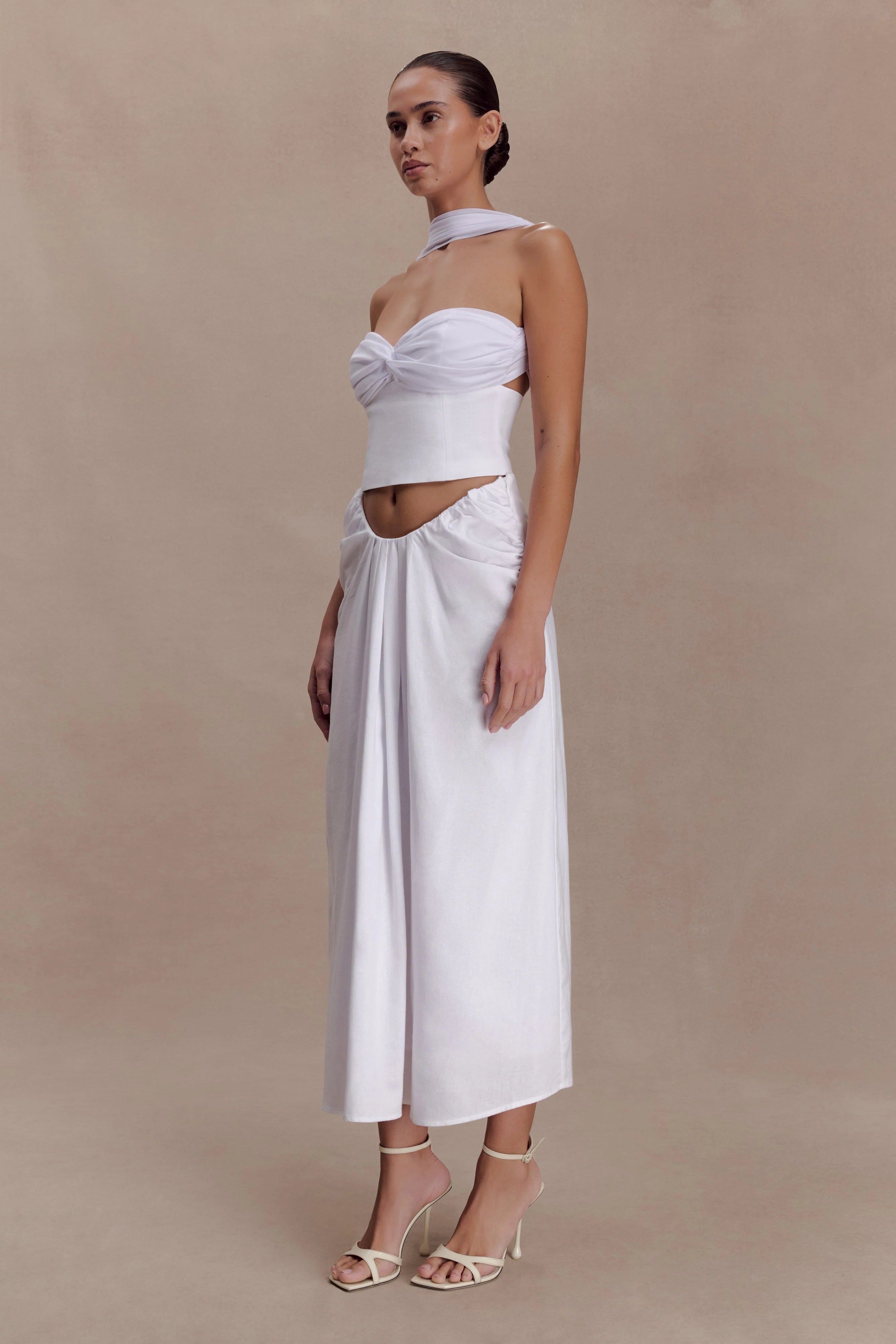 Talia Chiffon And Linen Halter Top - White